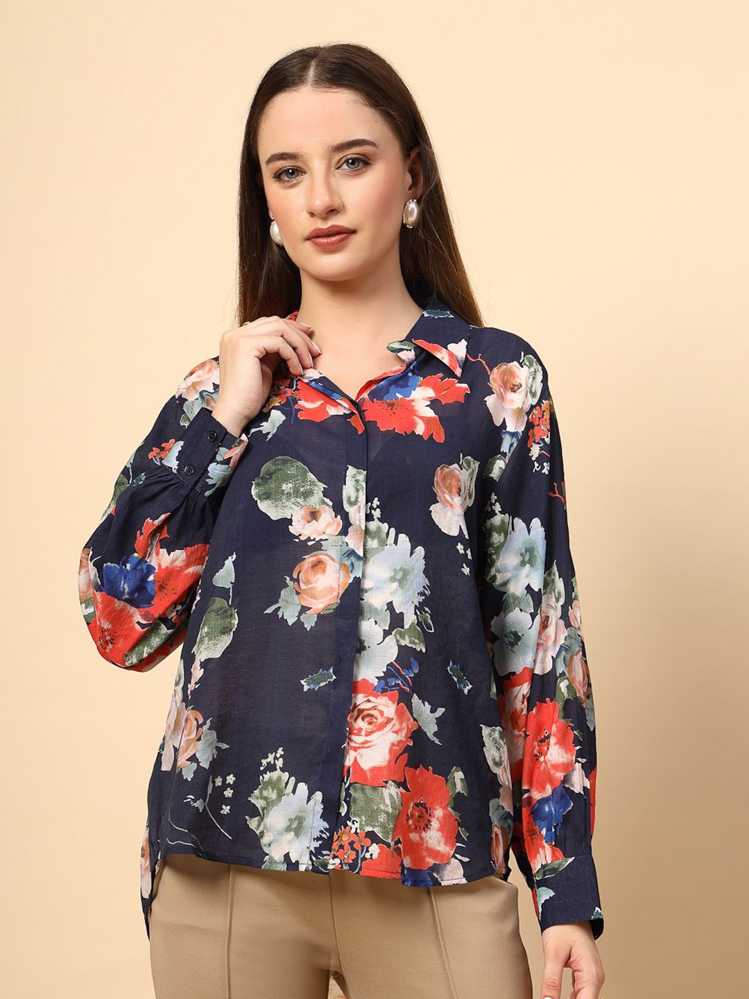 

Gipsy Women New Spread Collar Floral Printed Casual Shirt, Blue