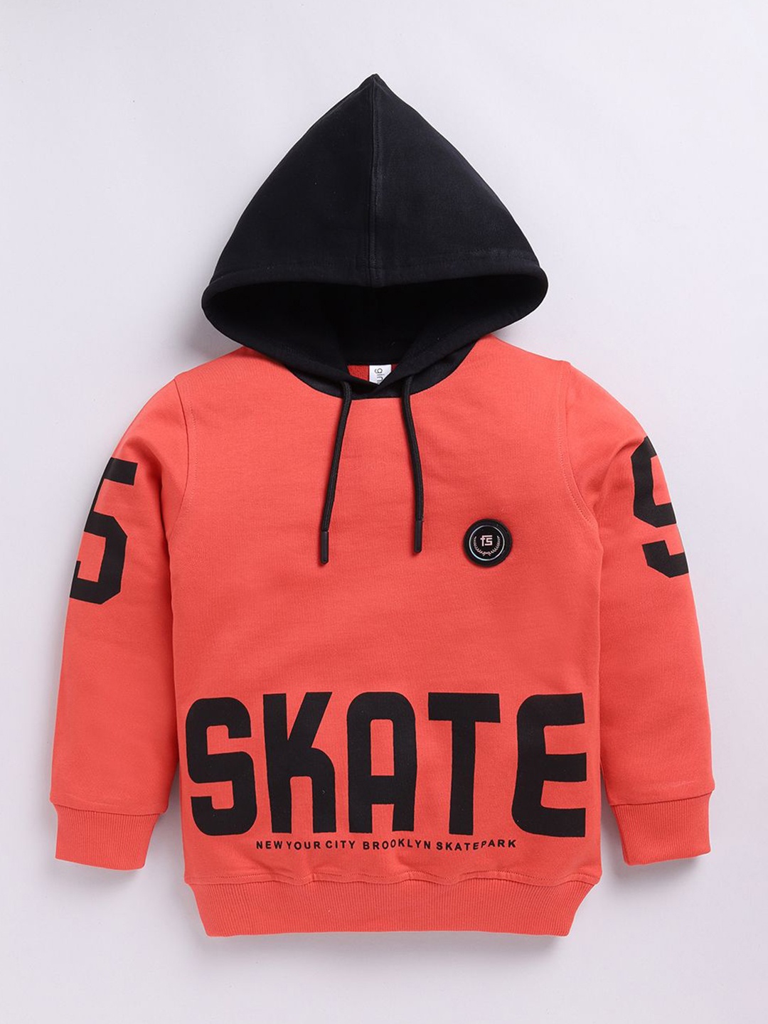 

Ginie Boys Typography Printed Hooded Sweatshirt, Orange