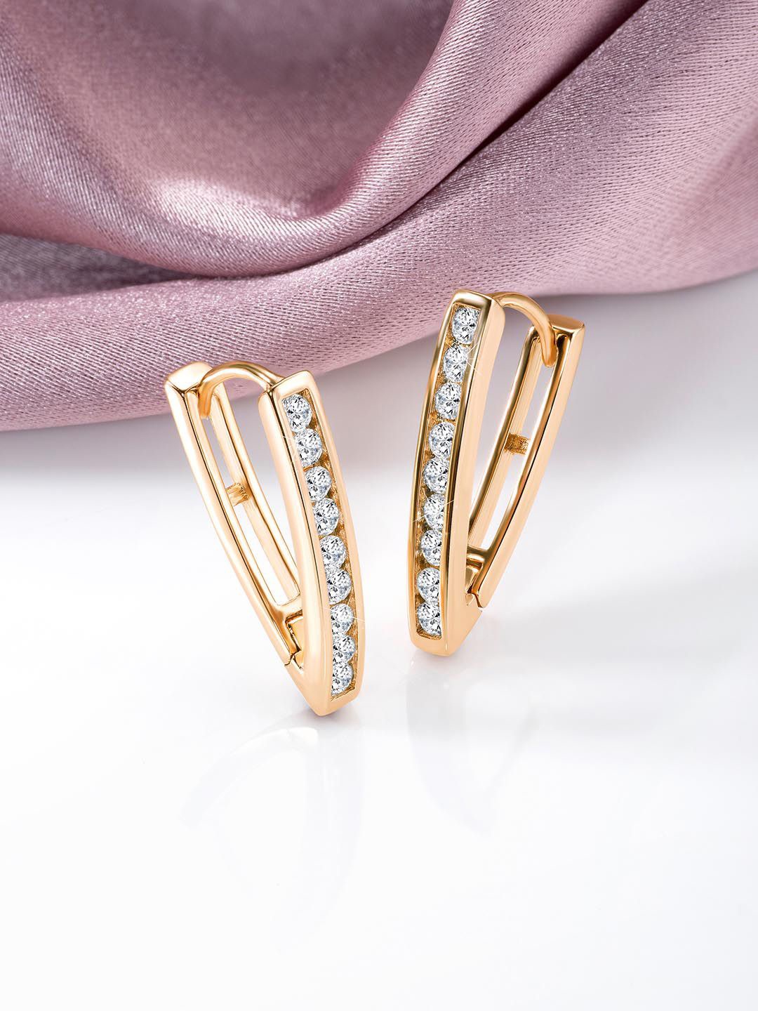 

Peora Gold Plated Cubic Zirconia Studded V Shape Hoop Earrings
