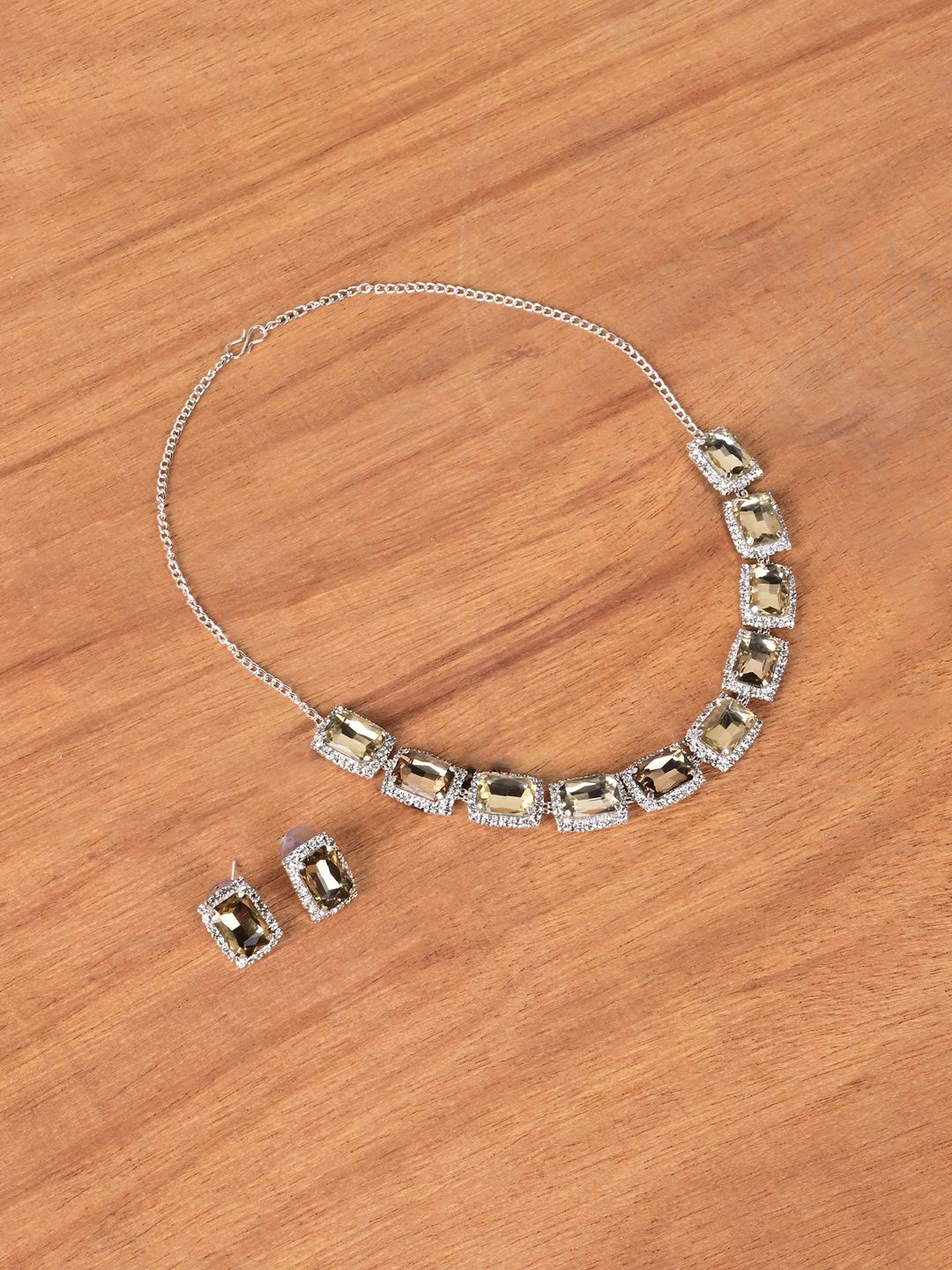 

Keviv Rhodium-Plated American Diamond-Studded Jewellery Set, Silver