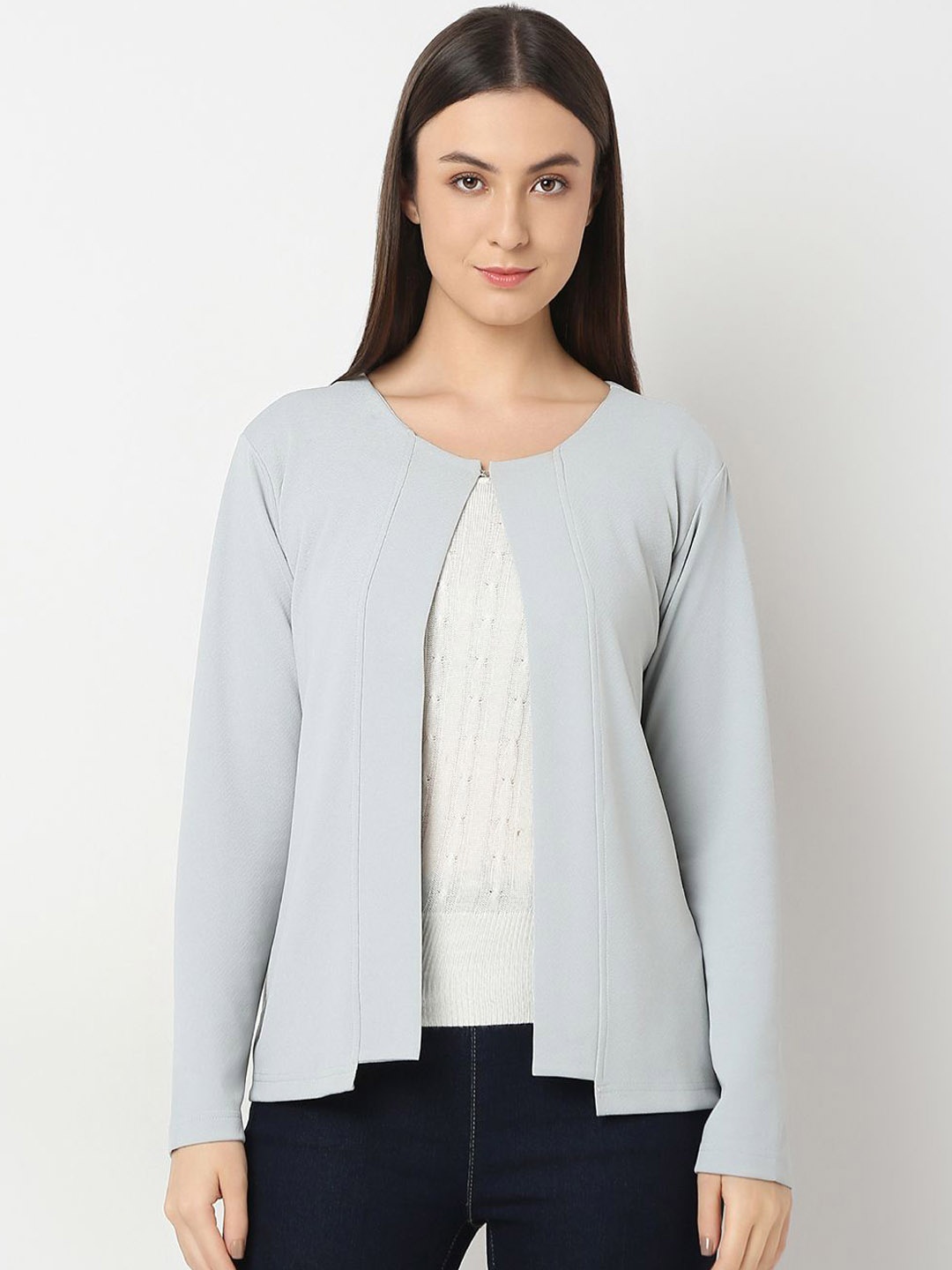 

Smarty Pants Women Lightweight Open Front Jacket with Embroidered, Blue