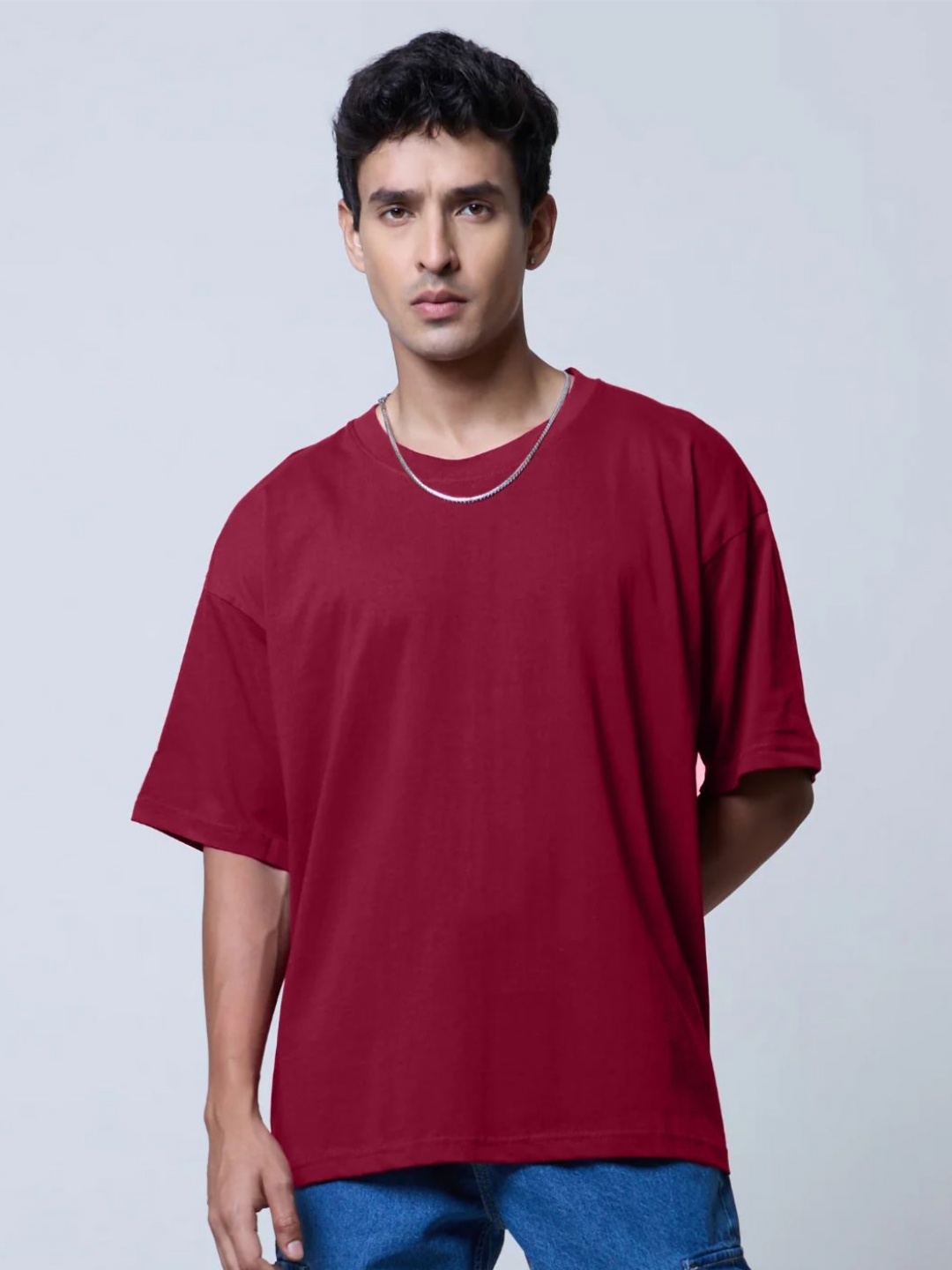 

Leotude Men Graphic Printed Round Neck Cotton Oversized T-shirt, Maroon