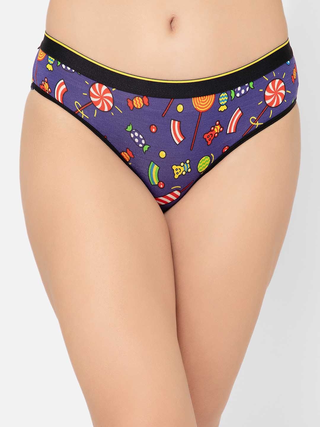 

bummer Women Printed Micro Modal Sugar Rush Mid Rise Bikini Brief BISR01S, Purple