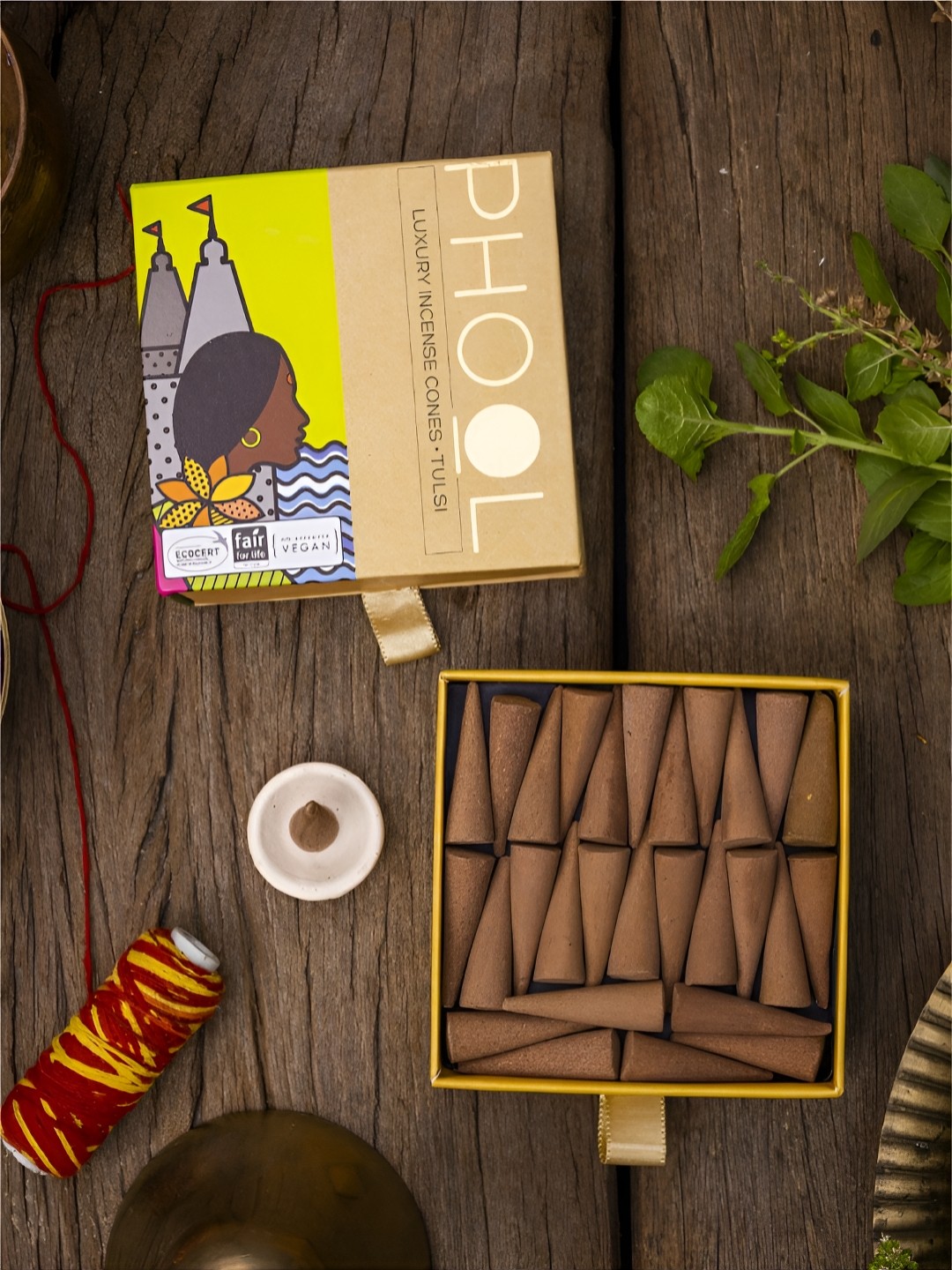 

Phool 40 Pieces Brown Tulsi Natural Incense Cones Pooja Essentials