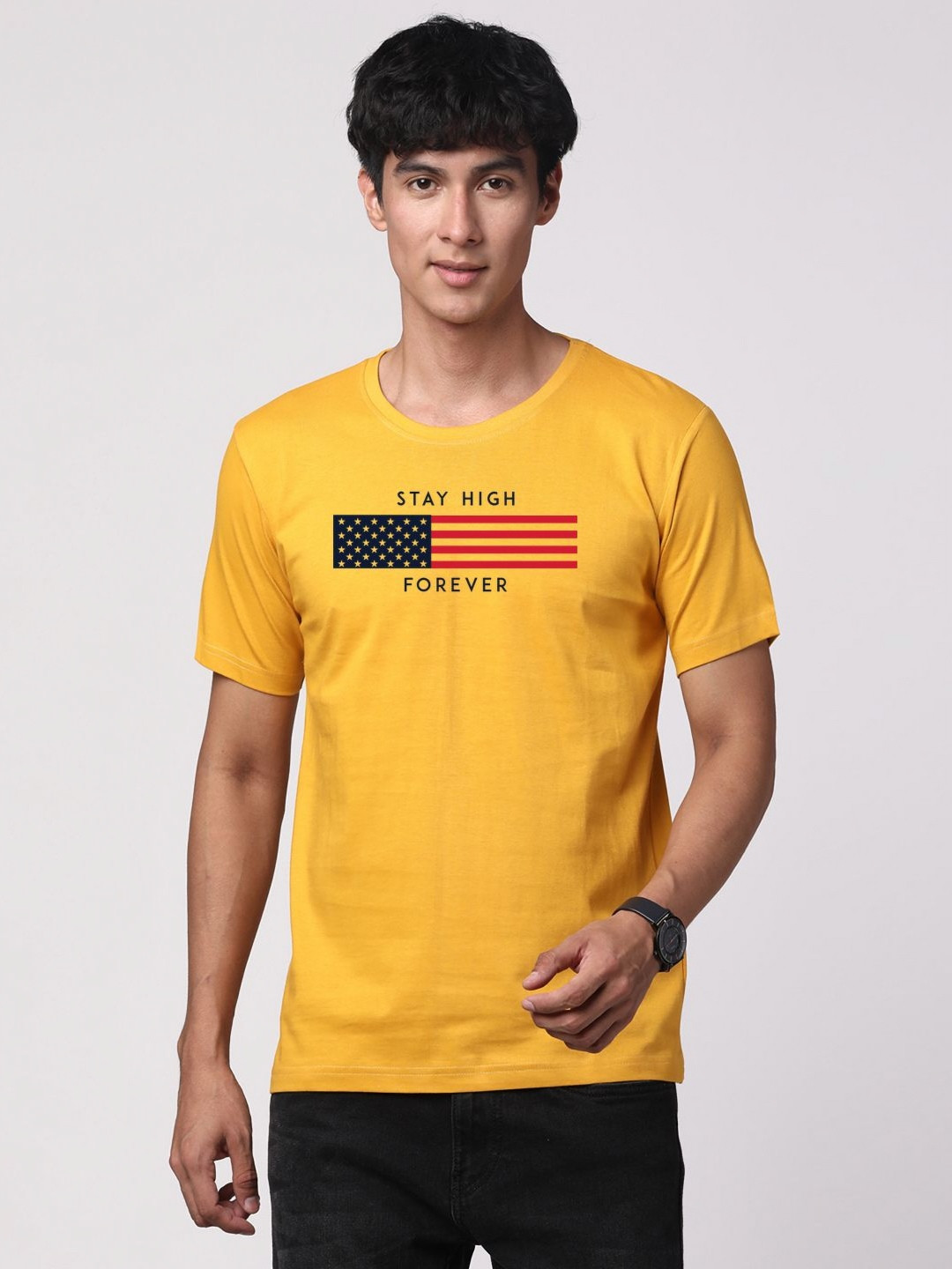 

ADRO Men Graphic Printed Cotton T-shirt, Mustard