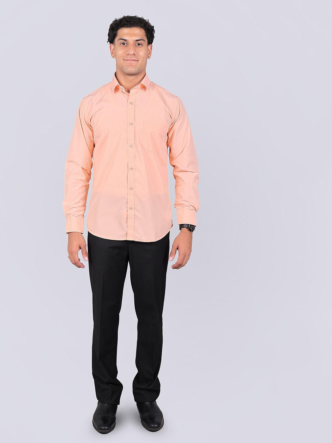 

BLUEBIRD Men Comfort Spread Collar Solid Cotton Casual Shirt, Peach