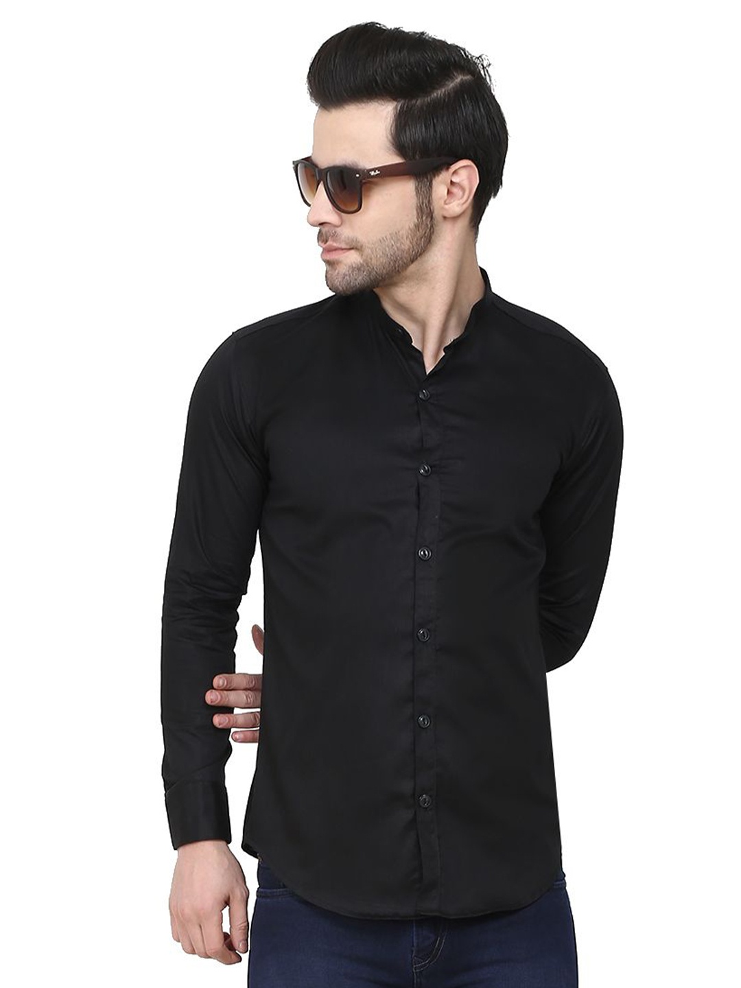 

CRAFT HEAVEN Men Comfort Mandarin Collar Solid Casual Shirt, Black