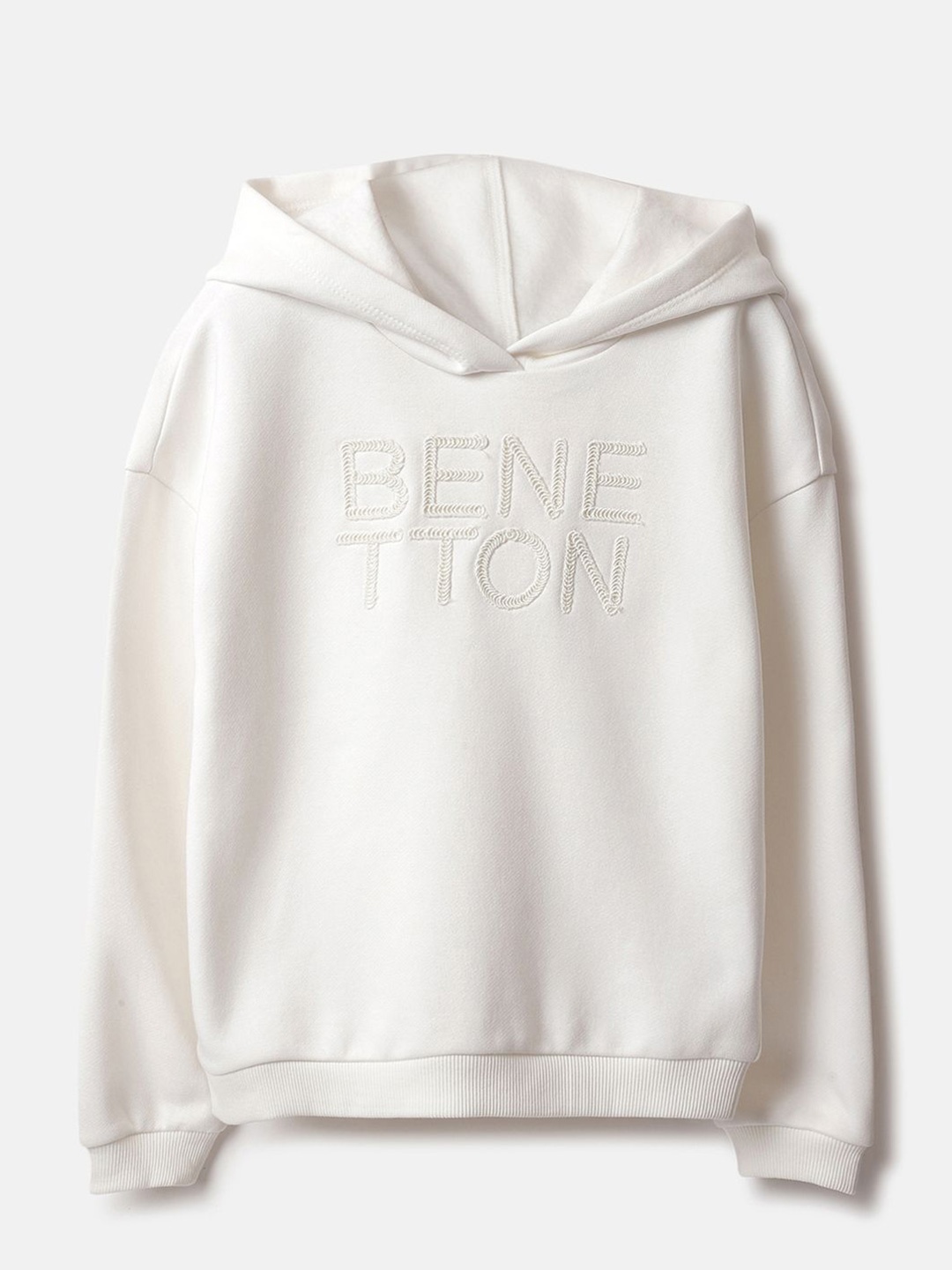 

United Colors of Benetton Girls Floral Printed Hooded Sweatshirt, Off white
