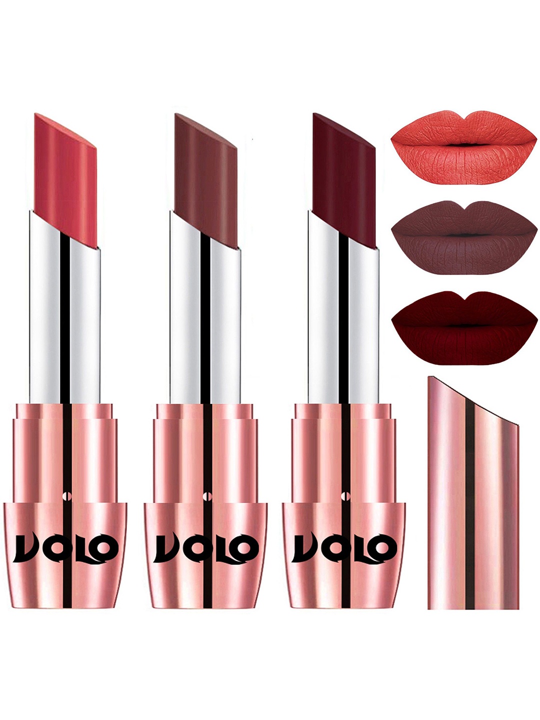 

VOLO Set Of 3 Creme Matte Lipstick 3.5g Each - Peach 633-Coffee 634-Maroon 642