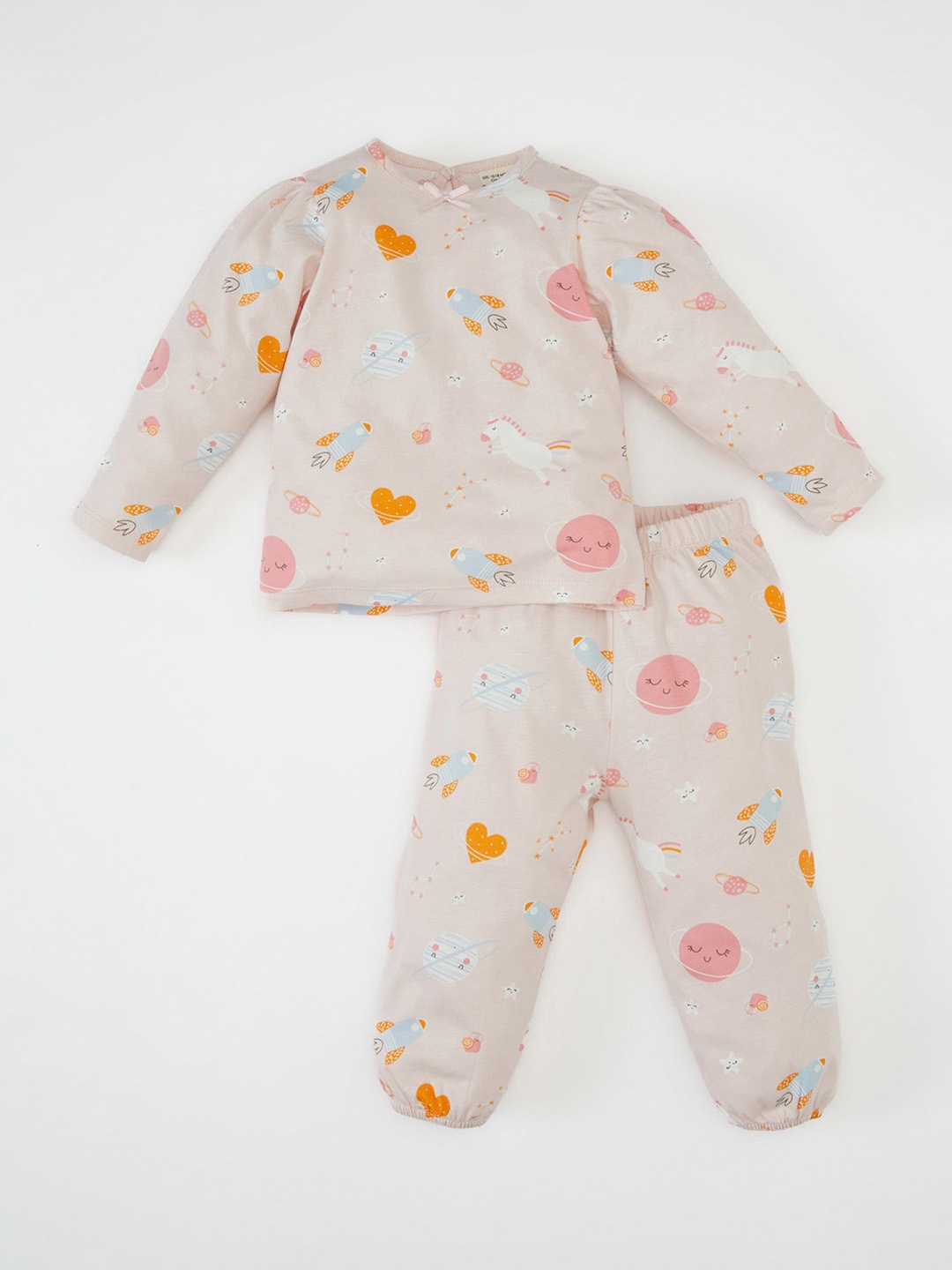 

DeFacto Girls Printed Pure Cotton Night Suit, Pink