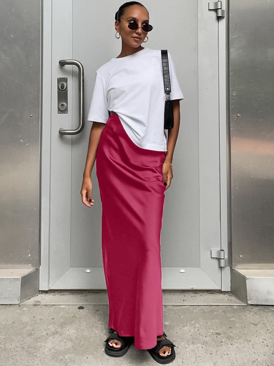 

KPOP Straight Maxi Slip-On Skirt, Maroon