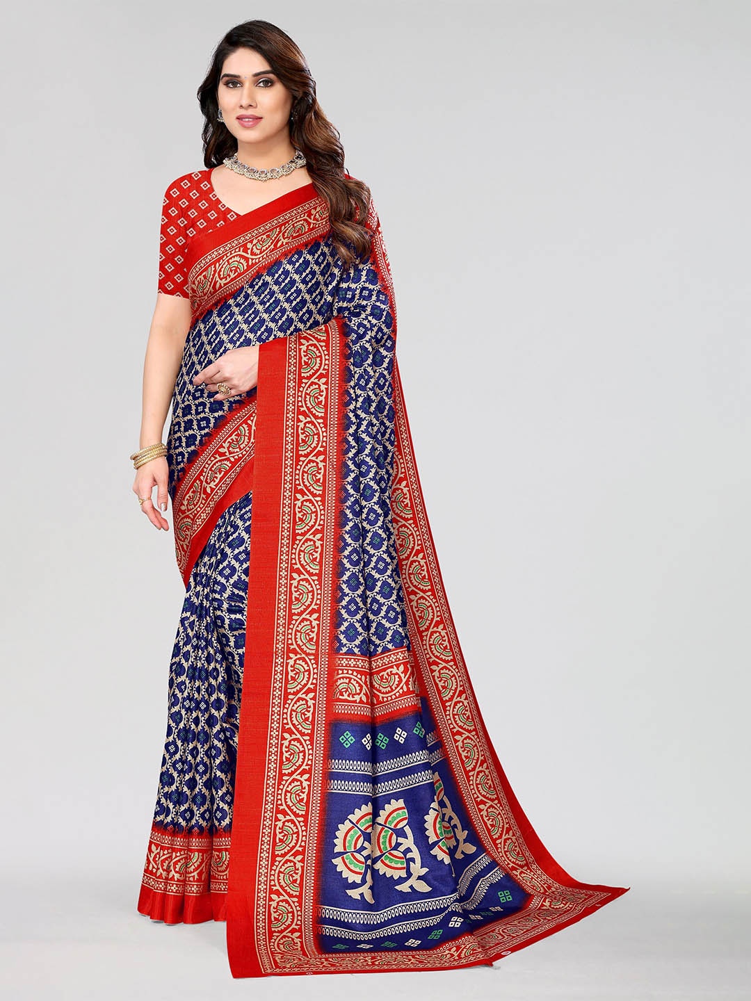 

VIRICA Ethnic Motifs Printed Saree, Navy blue