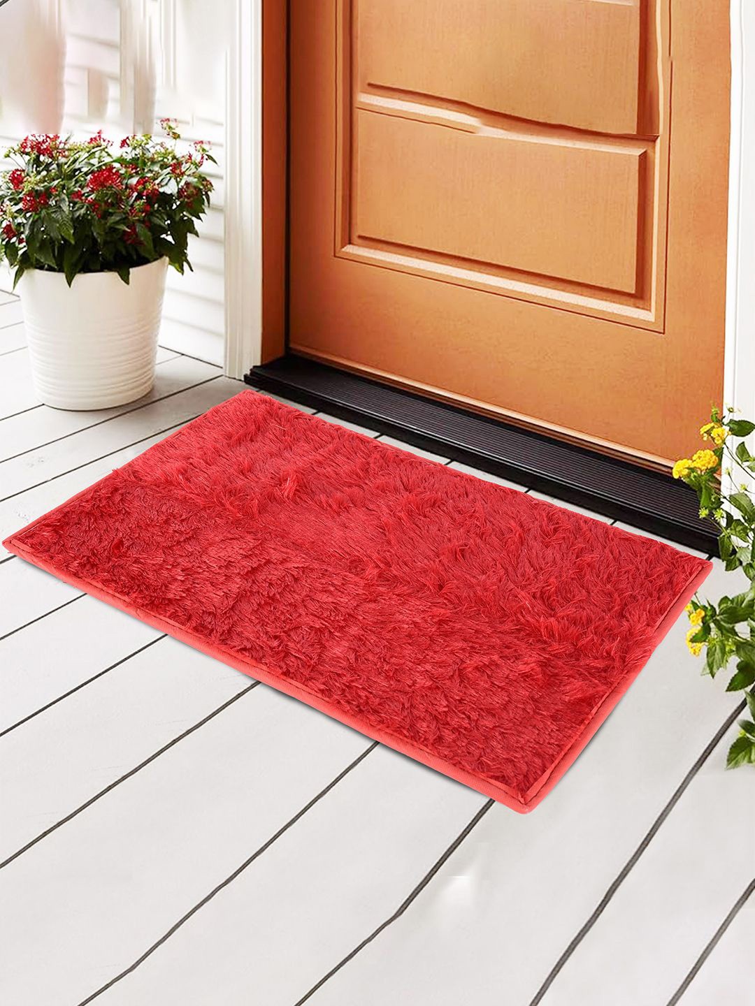 

Kuber Industries Red 3 Pieces Furry Anti Slip Doormats
