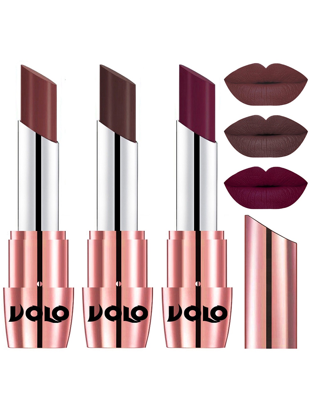 

VOLO Set Of 3 Creme Matte Lipstick 3.5g Each - Coffee 634-Wine 635-Chocolate 647, Brown