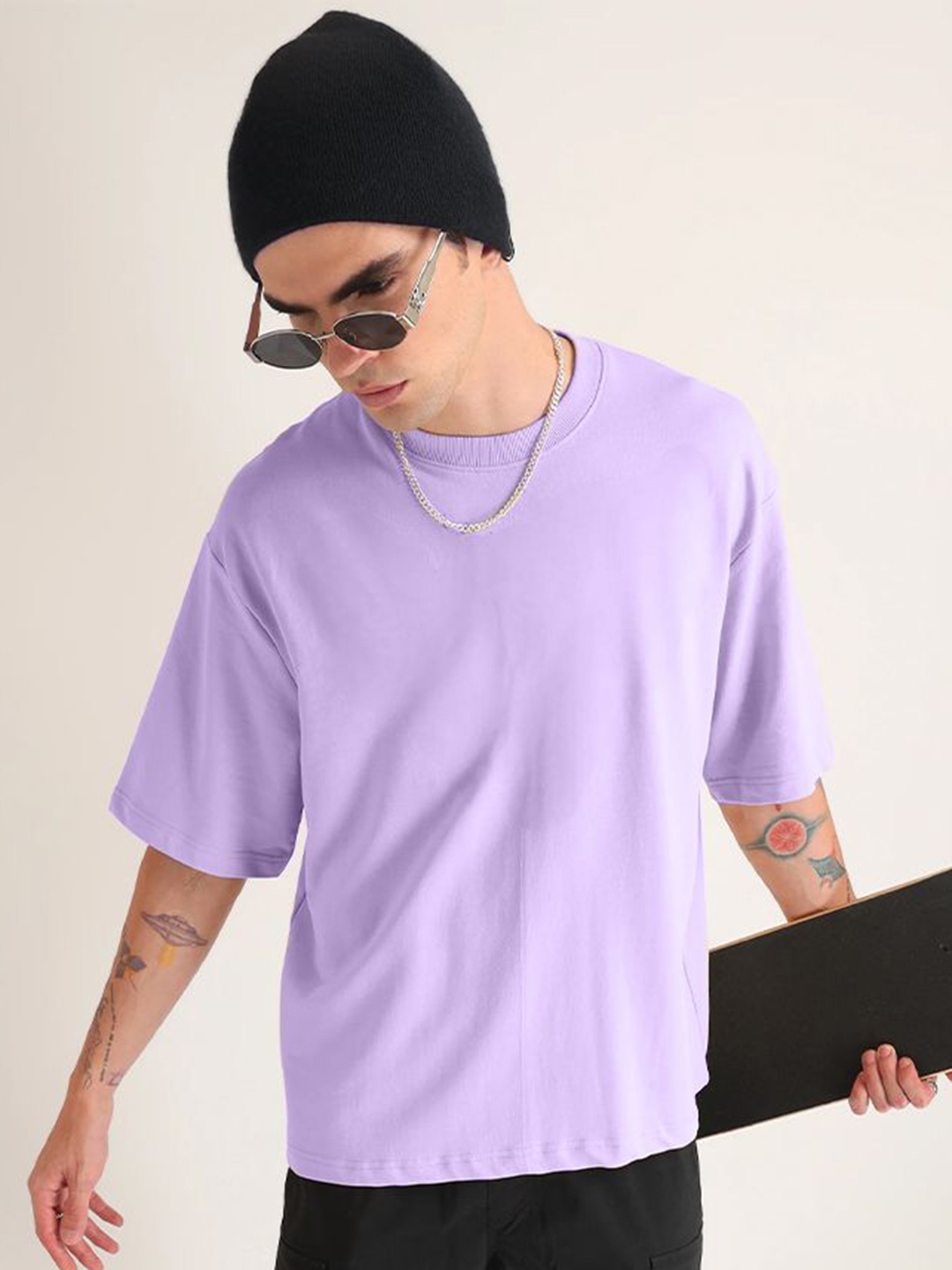

Leotude Men Graphic Printed Round Neck Cotton Oversized T-shirt, Purple