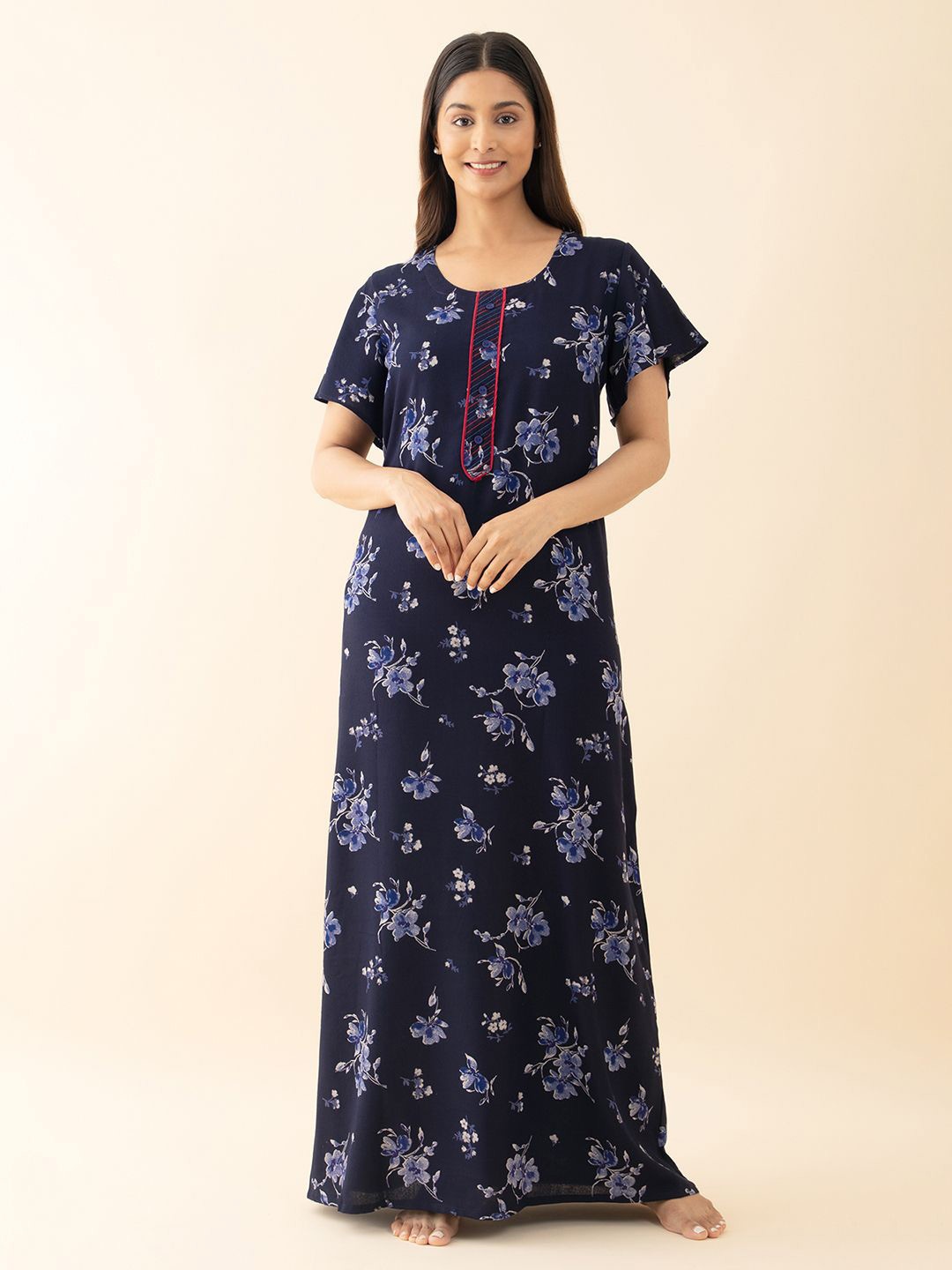 

Maybell Floral Printed Maxi Nightdress, Navy blue