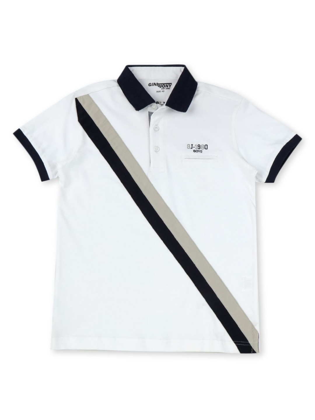 

Gini and Jony Boys Striped Polo Collar Cotton T-shirt, White
