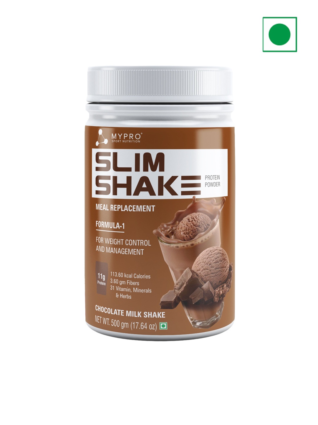 

Mypro Sport Nutrition Slim Shake Meal Replacement Powder 500 g - Chocolate Milk Shake, Brown