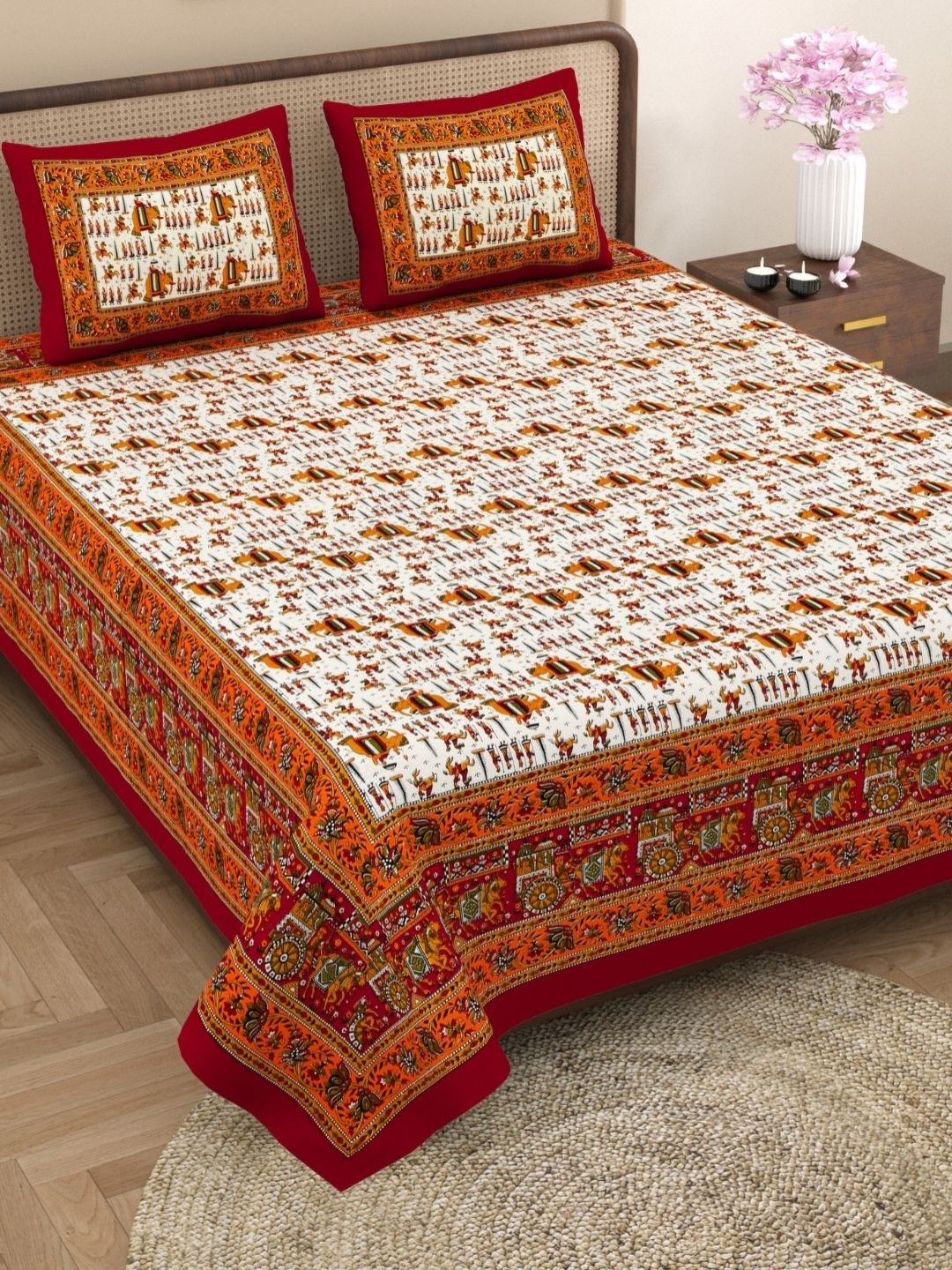 

The Craft Monk Red & White Printed 240TC Pure Cotton Double King Bedsheet Set