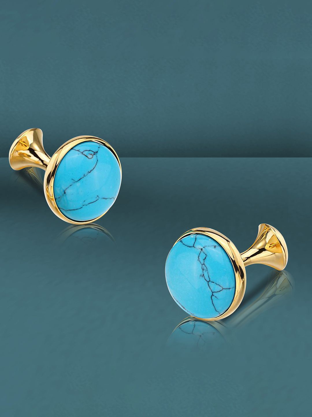

Peora Gold Plated Stainless Steel Round Cufflinks, Blue