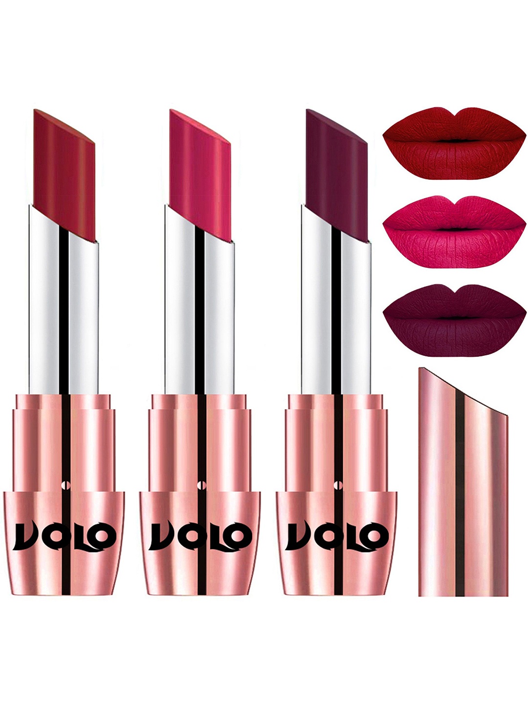 

VOLO Set Of 3 Creme Matte Lipstick-3.5 g-Each 643-Red 644-Passion Pink 647-Wine