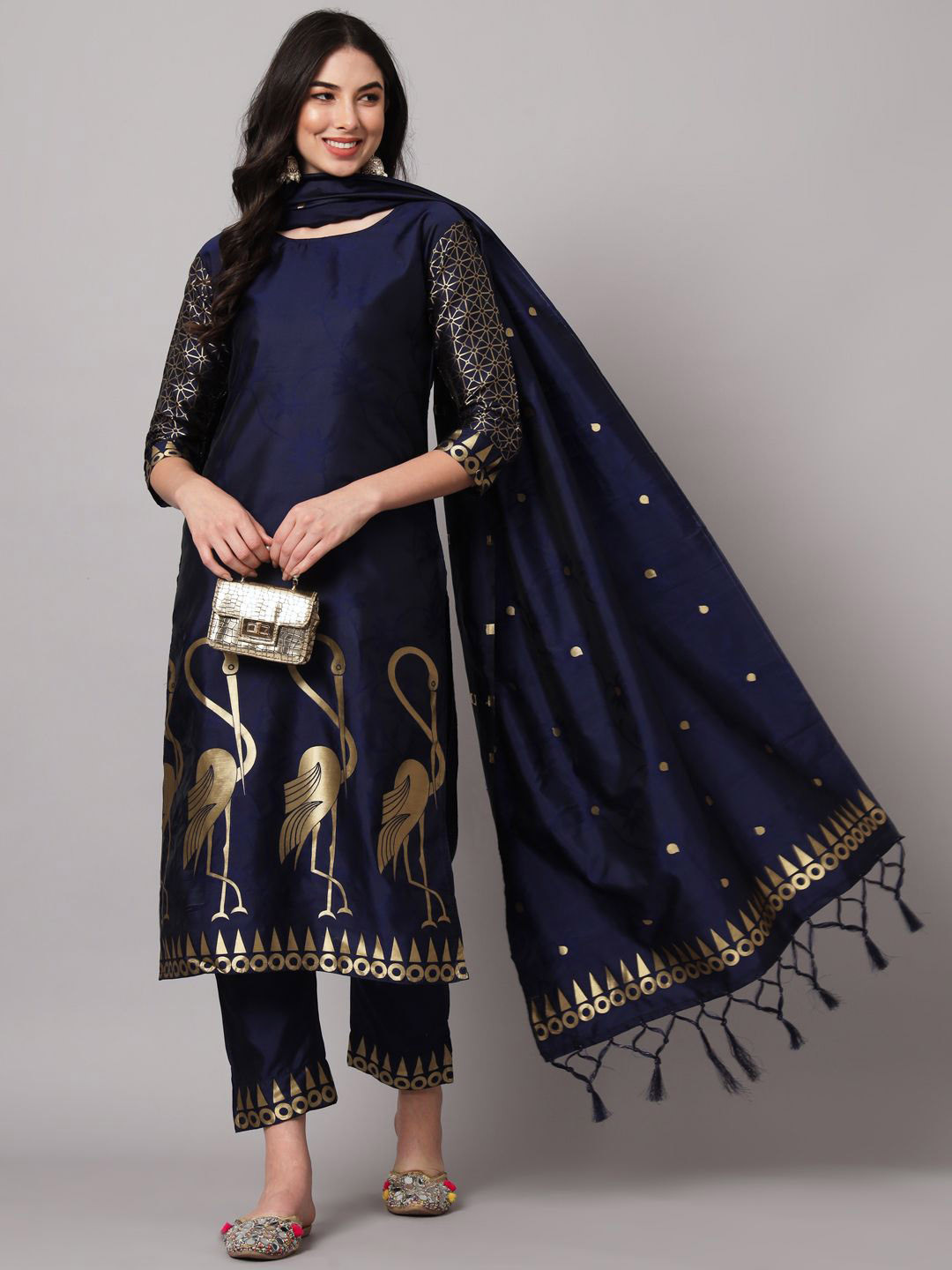 

VredeVogel Ethnic Motifs Woven Design Zari Jacquard Kurta With Trousers & Dupatta, Blue