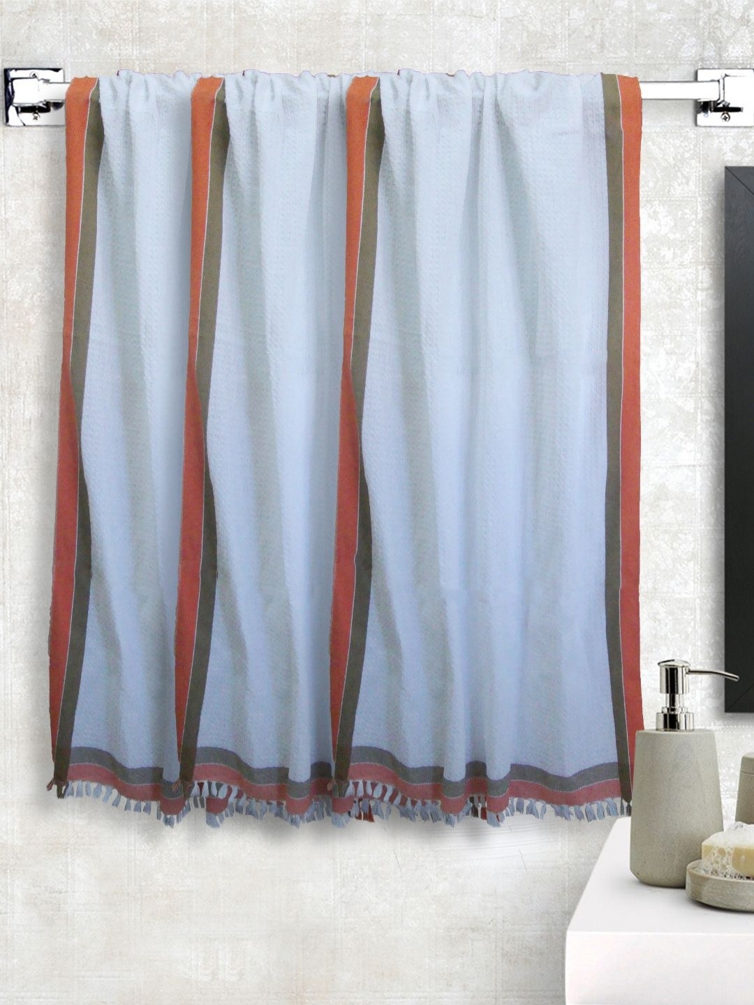 

Aura Blue & Red 3 Pieces Textured 210 GSM Pure Cotton Quick-Dry Bath Towel