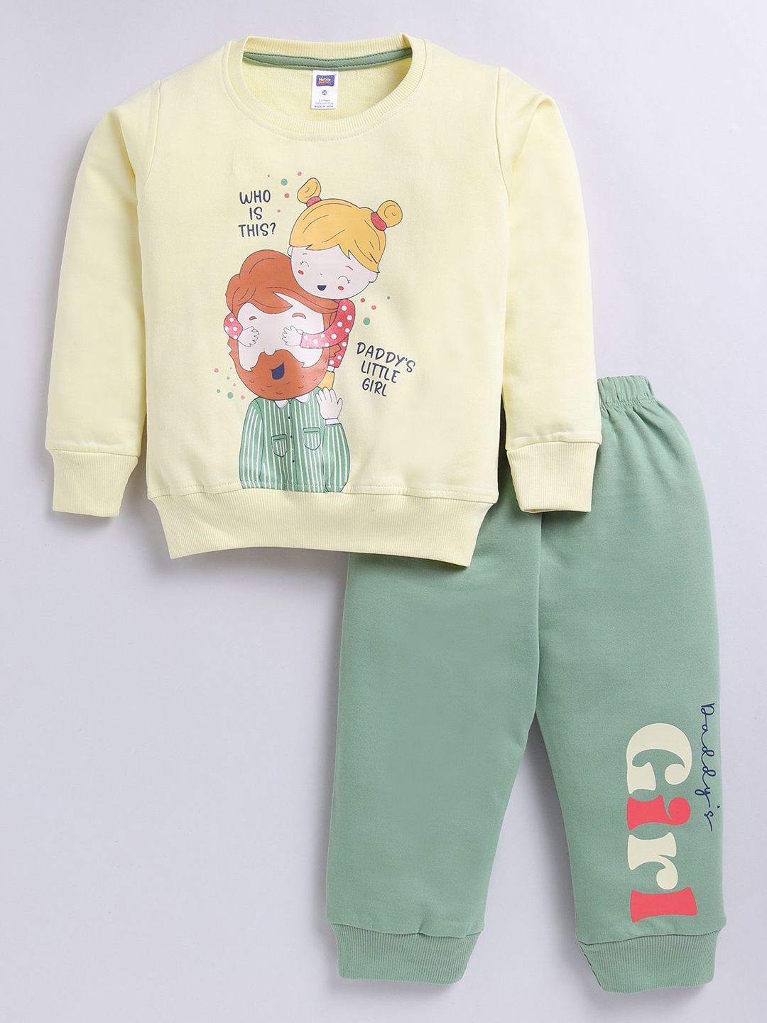 

Nottie Planet Girls Printed Round Neck Sweatshirt With Joggers, Yellow