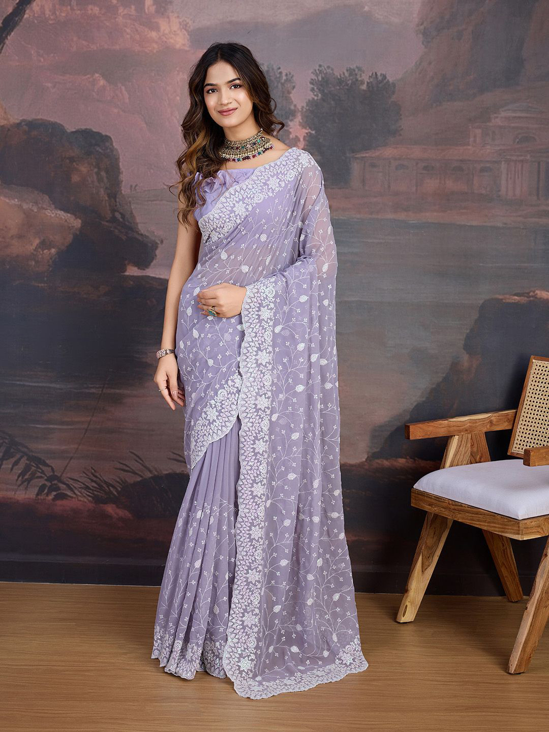 

House of Pataudi Embroidered Sarees, Purple