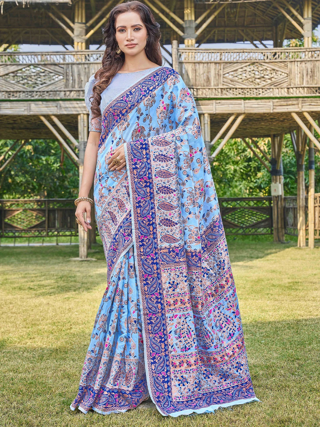 

Krimmple Woven Design Zari Banarasi Saree, Blue