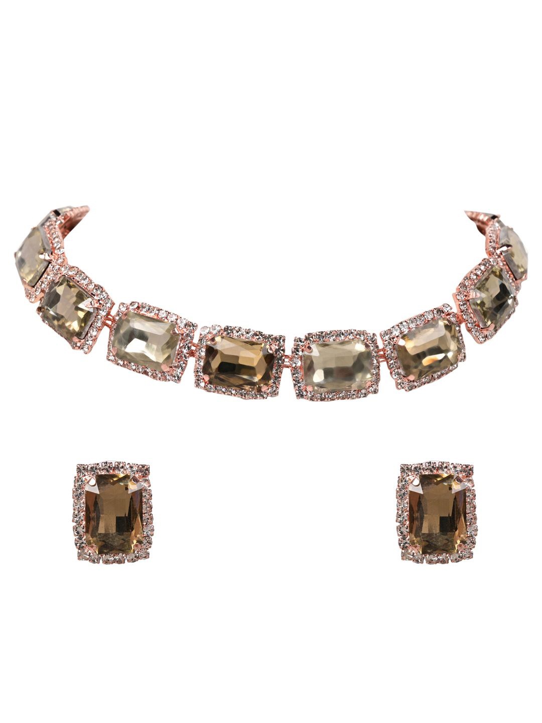

Keviv Rhodium-Plated American Diamond-Studded Jewellery Set, Rose gold