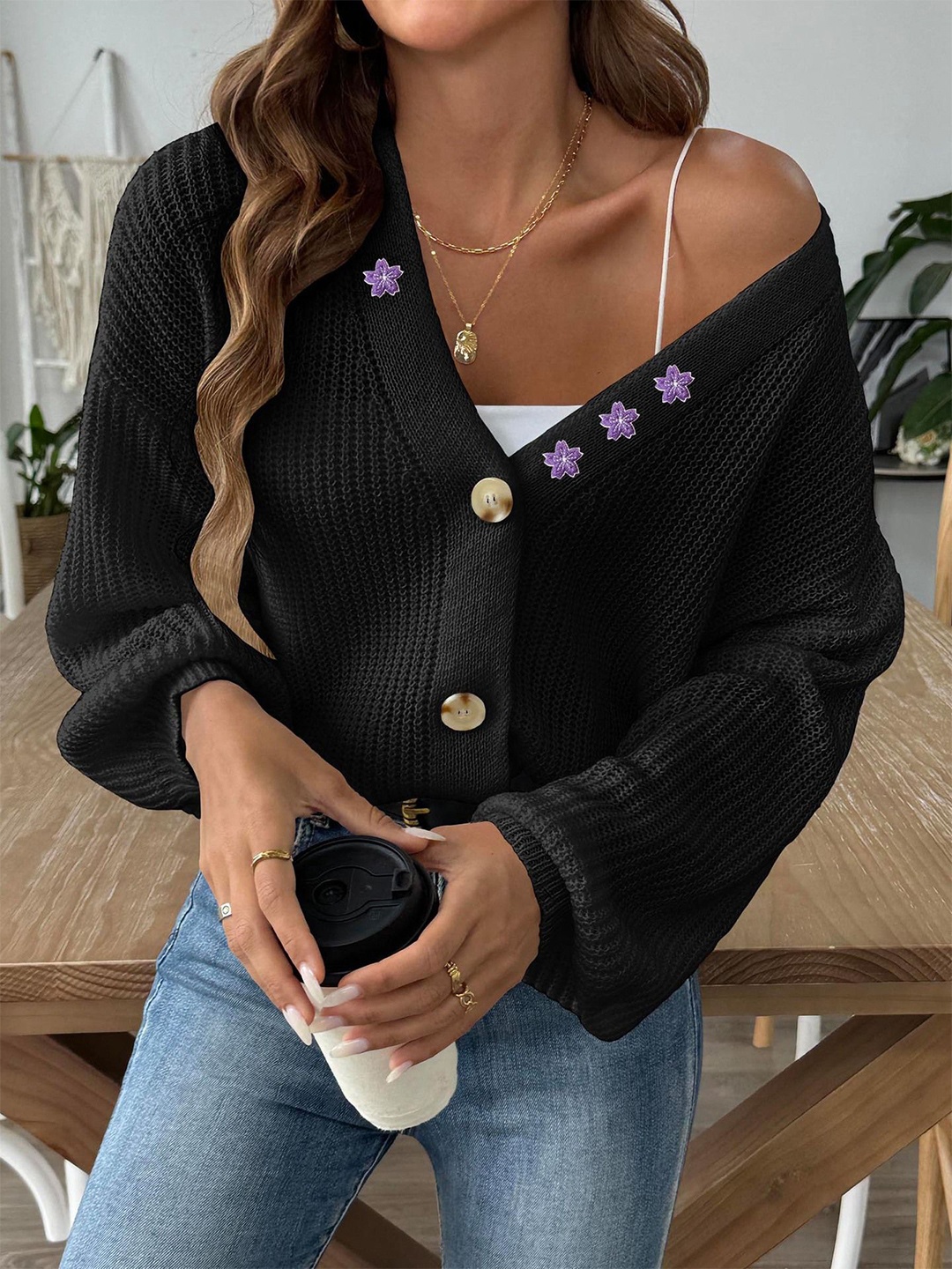 

StyleCast x Revolte Women Cable Knit Sweater, Black