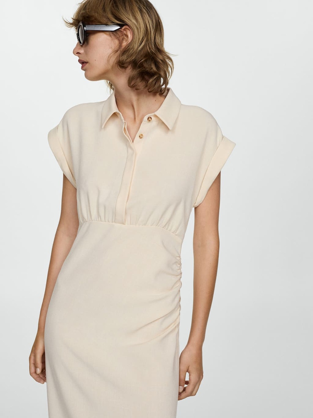 

MANGO Ruched Shirt Maxi Dress, Cream