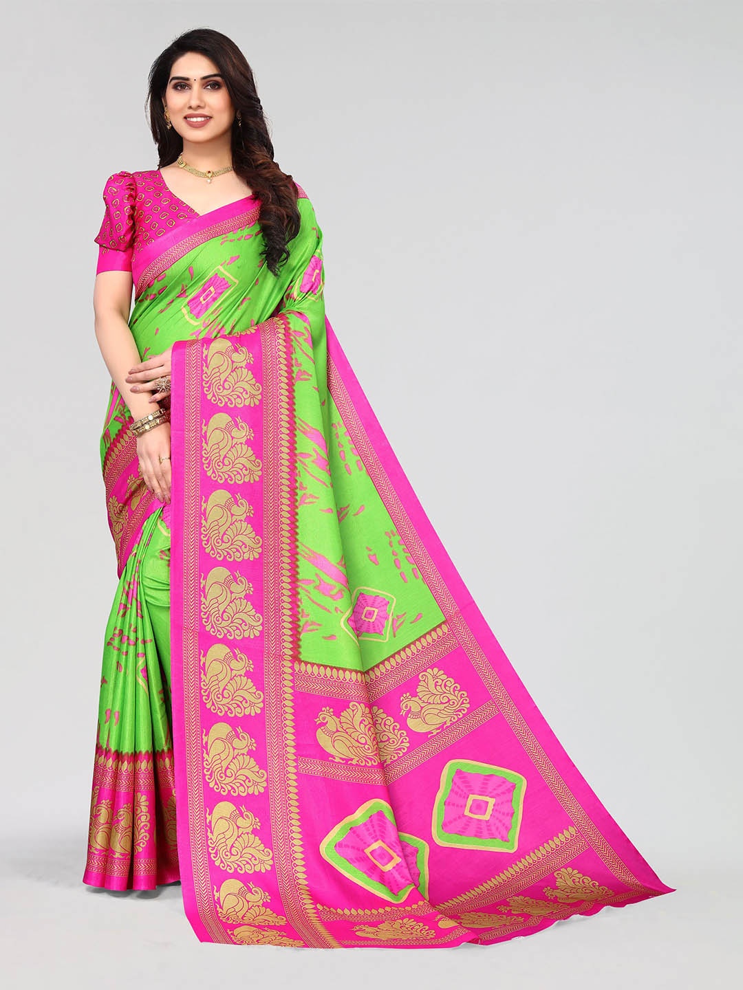 

VIRICA Printed Ethnic Motifs Saree With Printed Border, Green