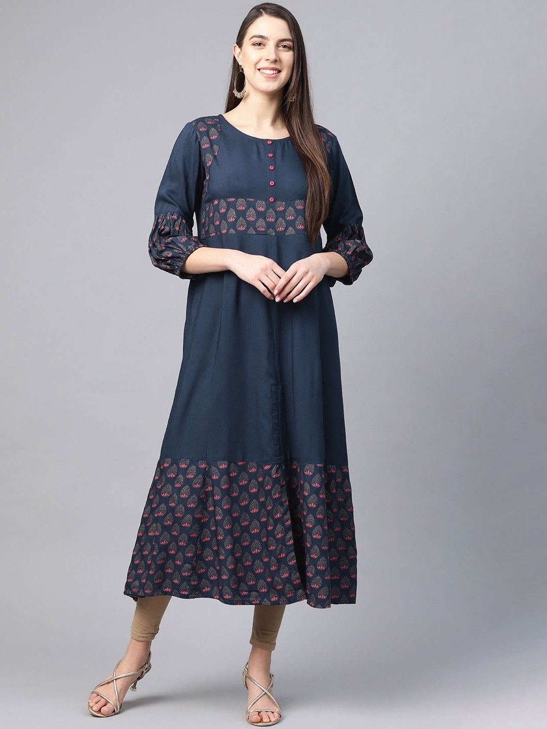 

YASH GALLERY Ethnic Motifs Printed A-Line Kurta, Blue