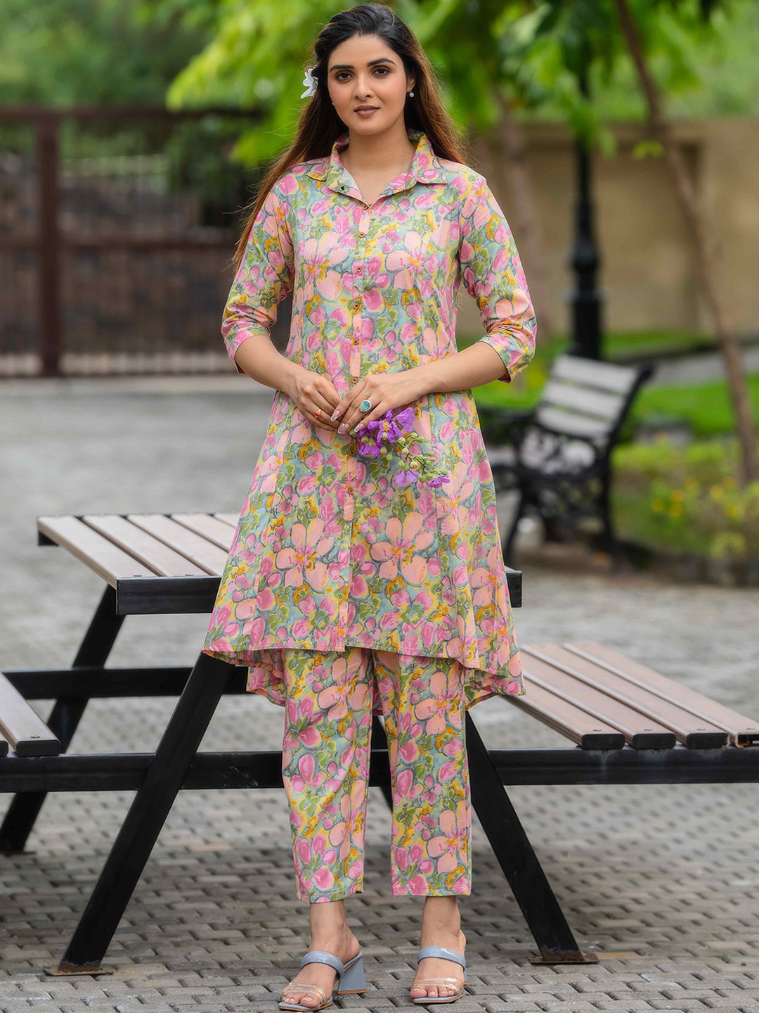 

MITTOO Floral Printed Tunic with Trousers, Pink