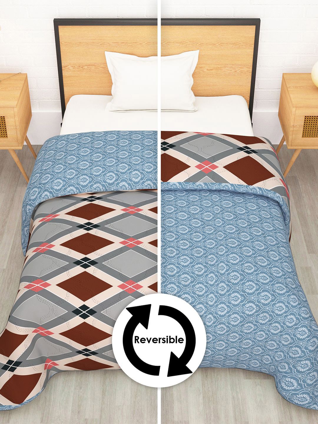 

Story@home Beige & Grey Printed Reversible 120 GSM AC Room Double Bed Comforter