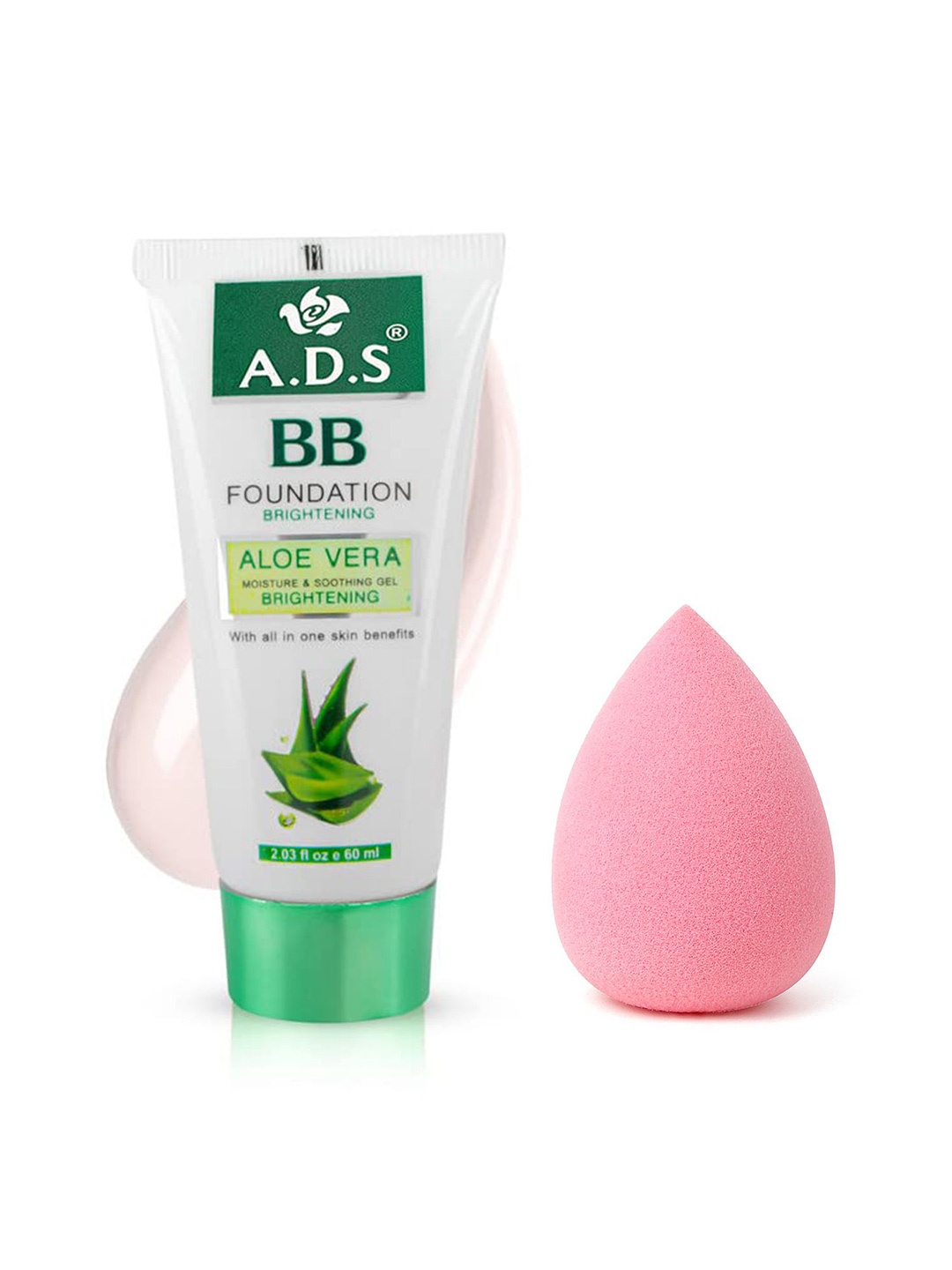 

A.D.S Aloe Vera Professional BB Foundation & Sponge Beauty Blender Puff, 60gm Shade-01, Beige