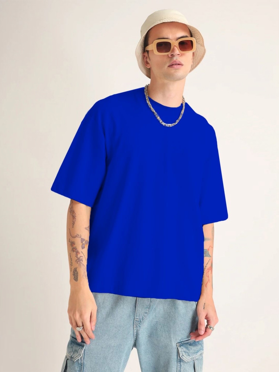 

Leotude Men Solid Oversized T-Shirt, Blue