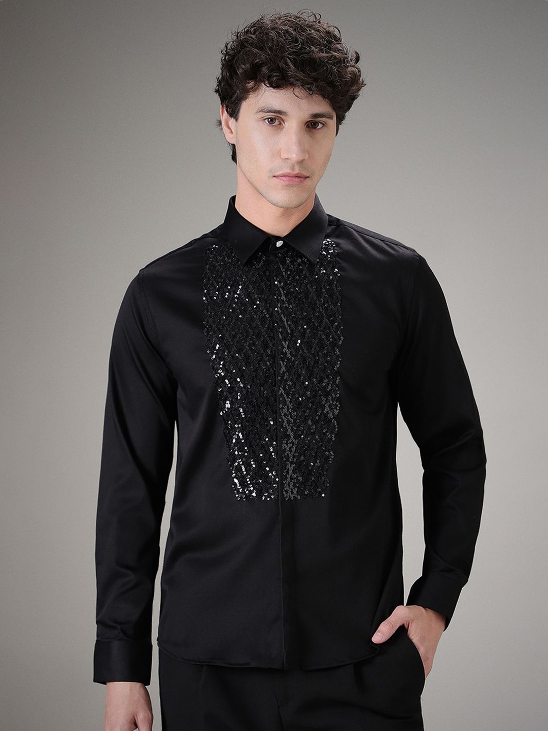 

Banana Club Men Classic Slim Fit Opaque Casual Shirt, Black
