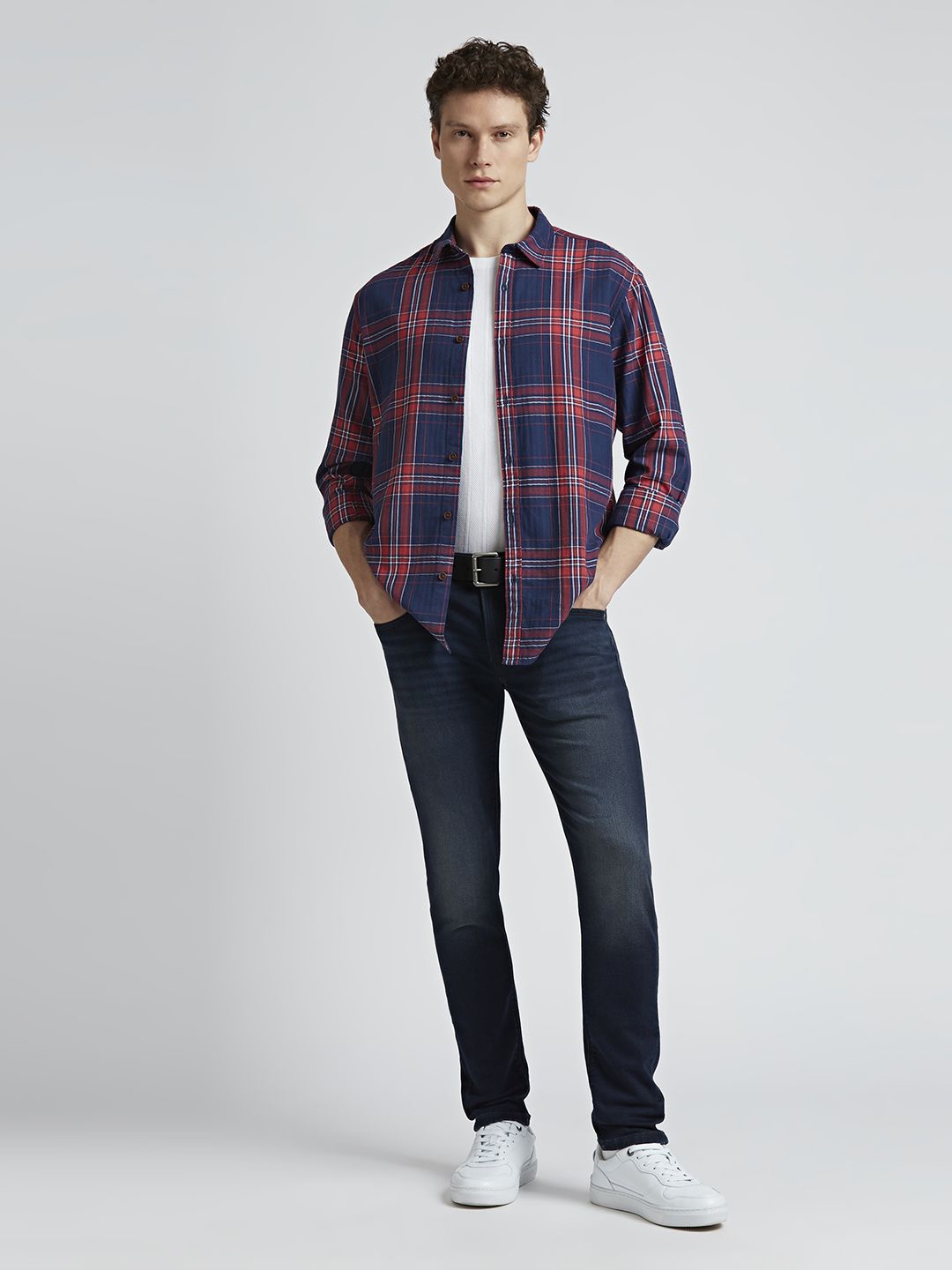 

Pepe Jeans Men Spread Collar Tartan Checked Cotton Casual Shirt, Red