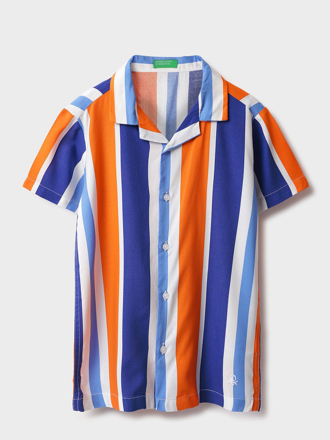 

United Colors of Benetton Boys Cuban Collar Vertical Striped Casual Shirt, Orange