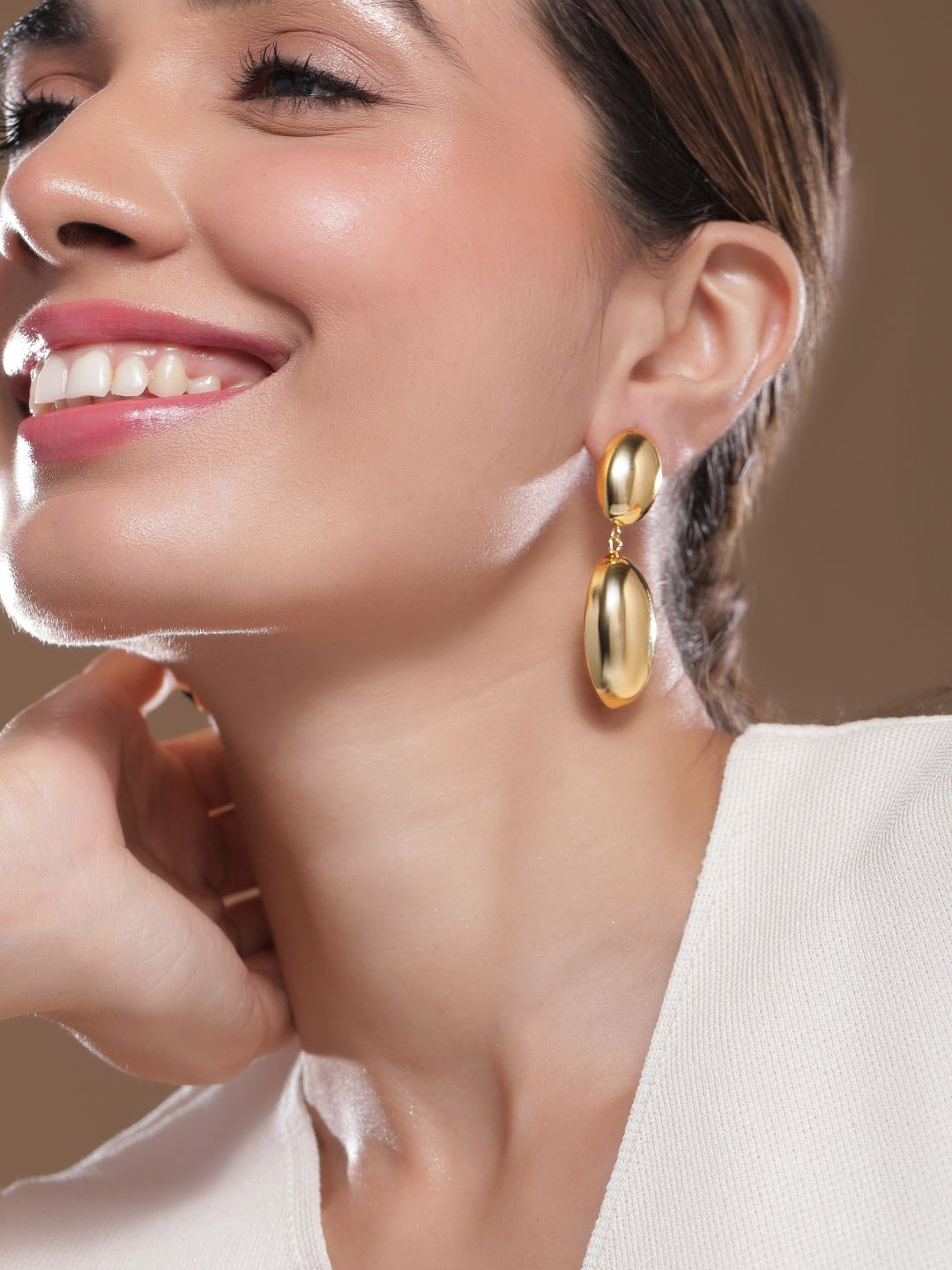 

Rubans 22K Gold-Plated Stainless Steel Tarnish-Free Waterproof Oval Dangle Earrings