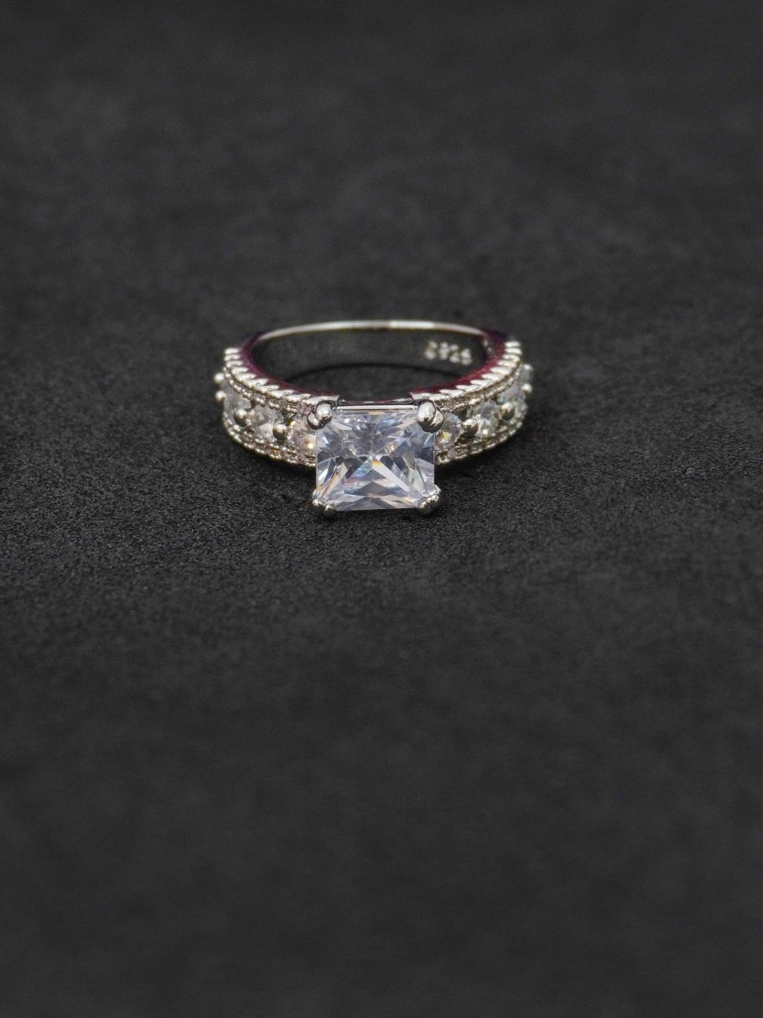 

Niscka Silver-Plated AD Stone-Studded Finger Ring