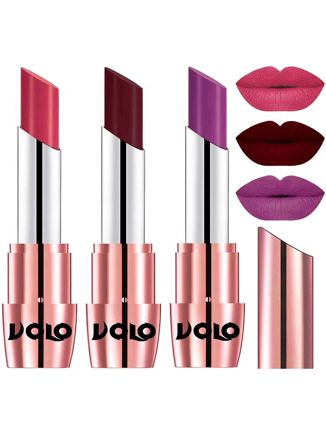 

VOLO Set Of 3 Creme Matte Lipstick-10.5 g Each-641-Purple 642- Maroon 648-Pink, Red