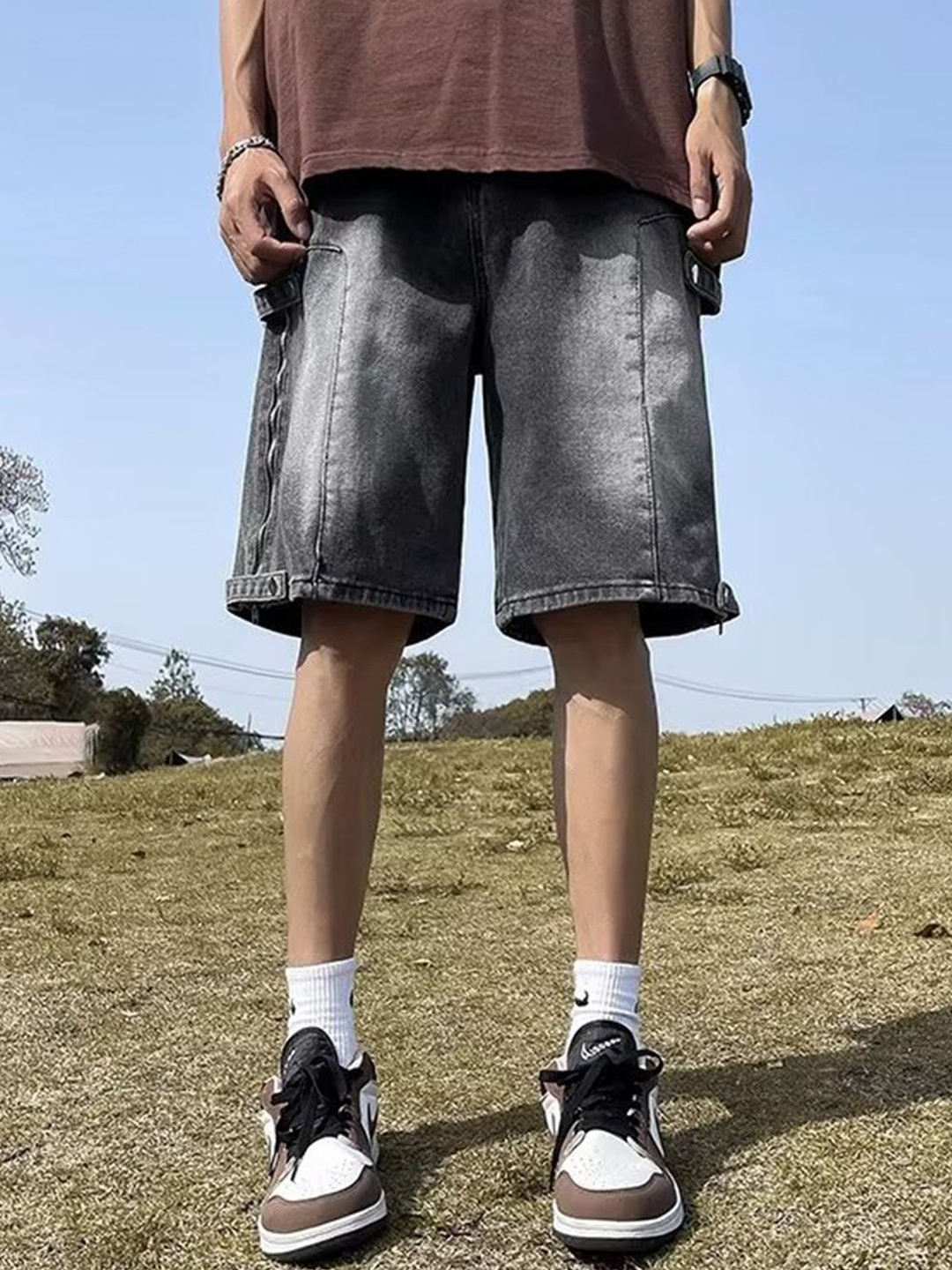 

HERE&NOW Men Denim Regular Fit Mid-Rise Shorts, Black