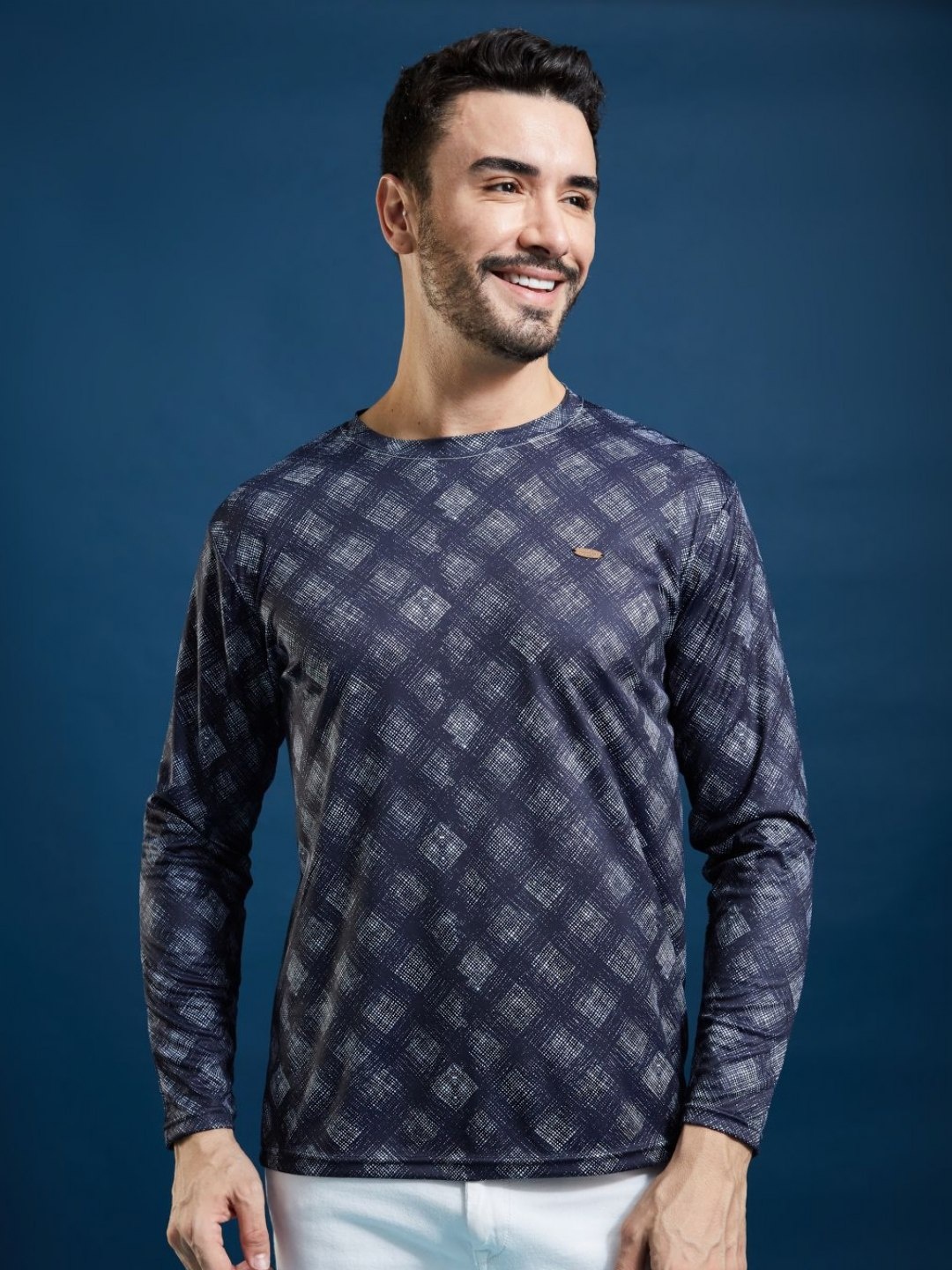 

SMARTEES Men Abstract Printed Round Neck T-Shirt, Navy blue