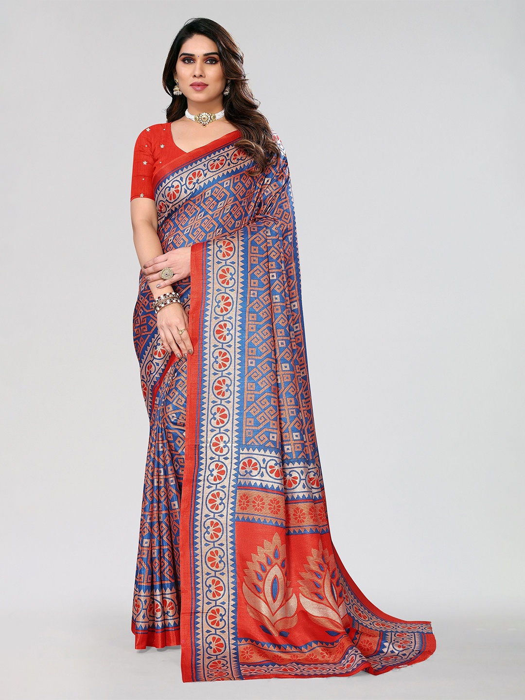 

VIRICA Printed festive Wear Saree, Blue