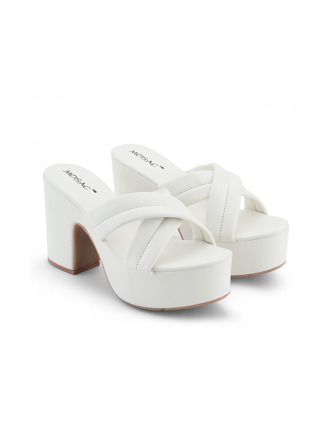 

MOSAC Women Western Embellished Party Block HeeL Sandals, White
