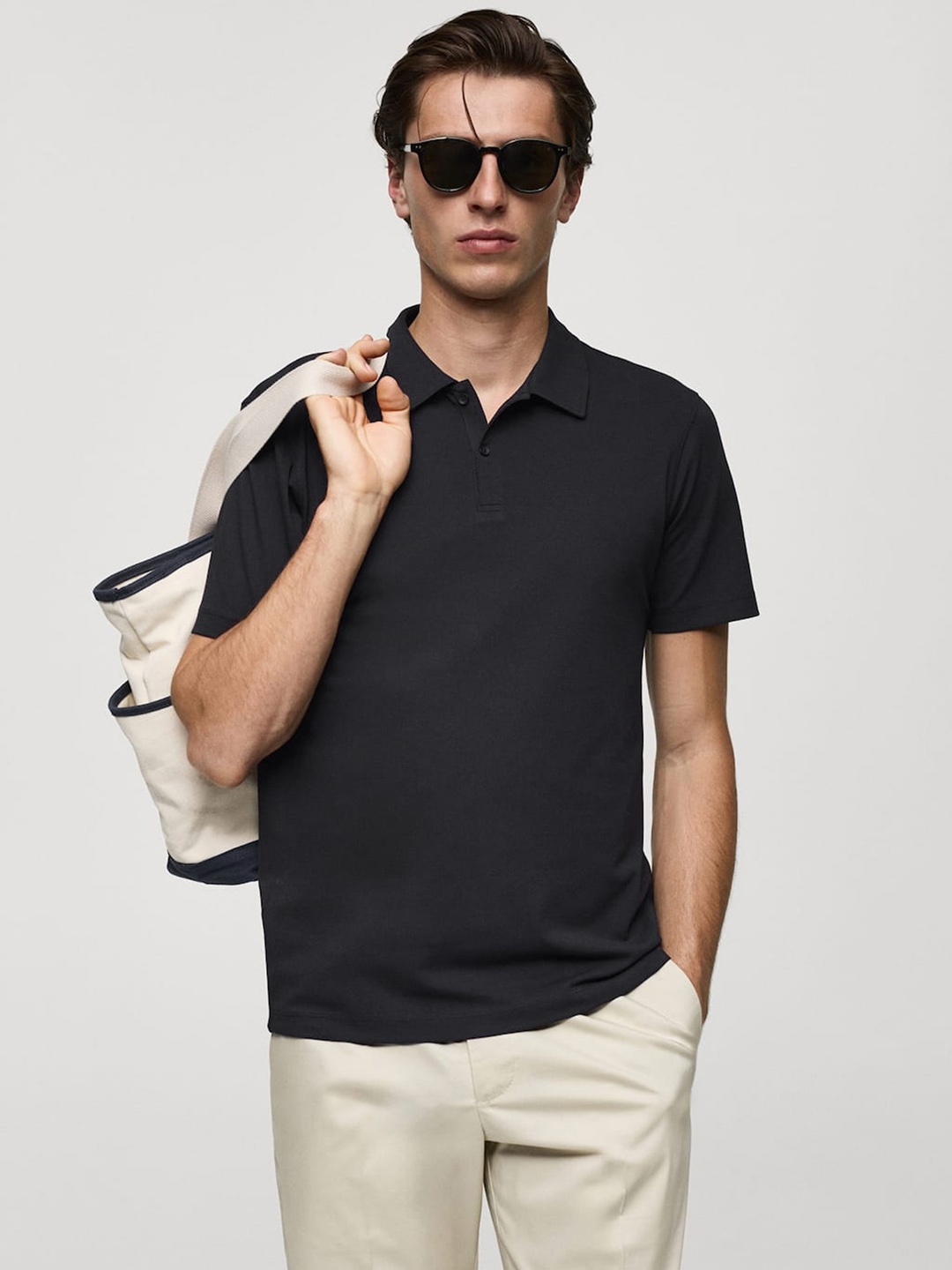 

MANGO MAN Polo Collar T-shirt, Navy blue